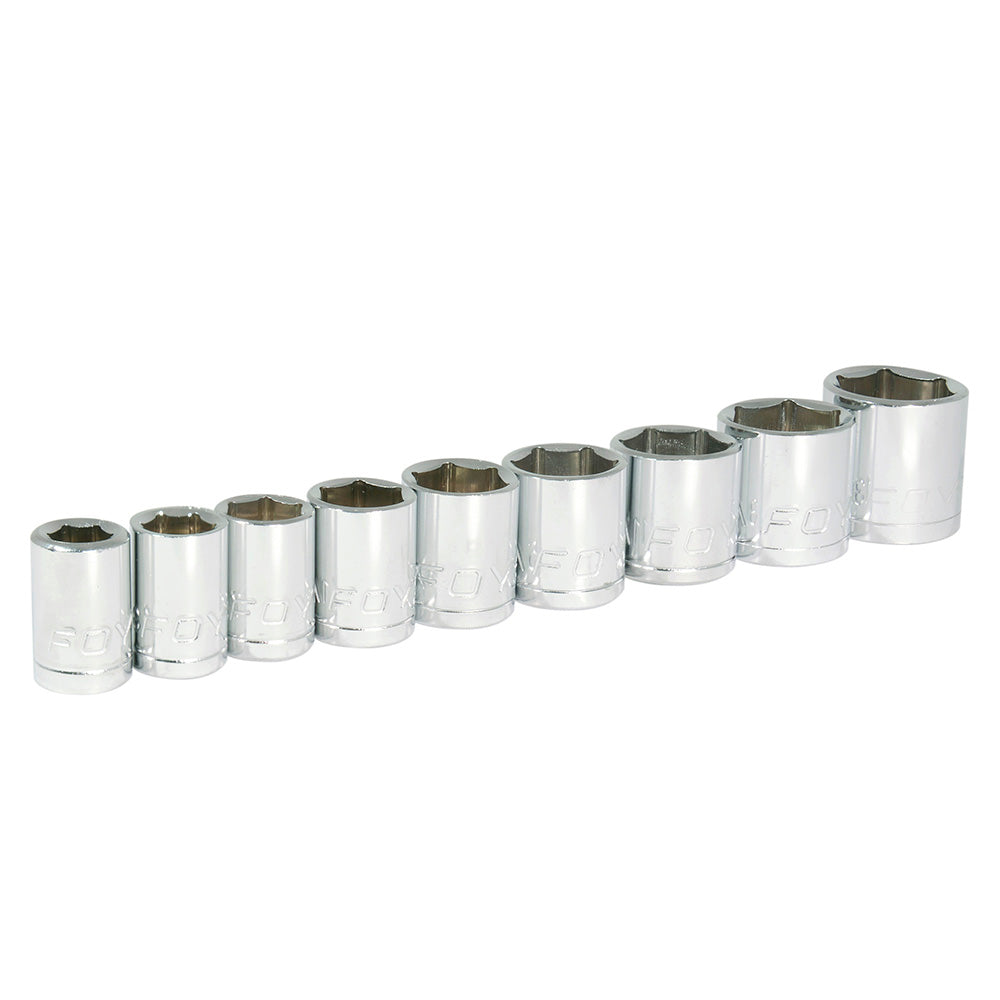 Juego de 9 dados en pulgadas 3/8" en riel Foy