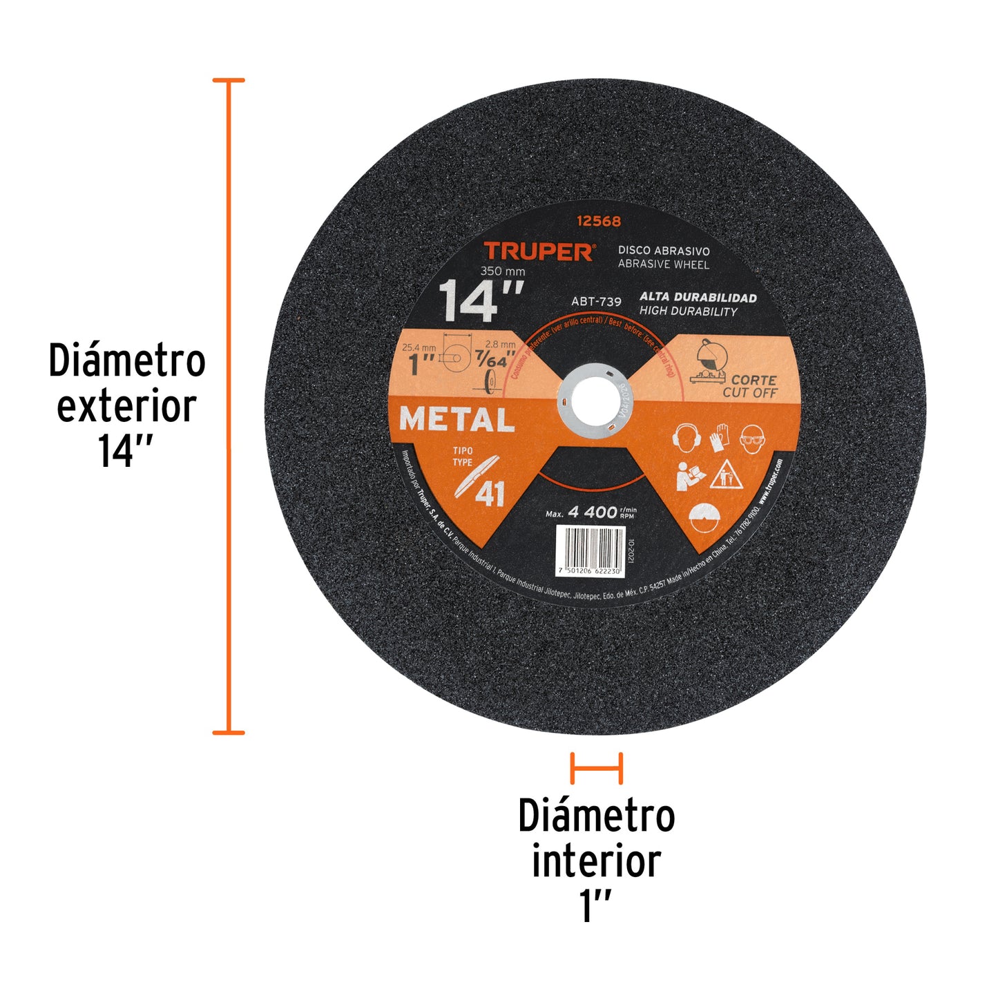 Disco Tipo 41 de 14p x 2.8 mm para corte de metal Truper 12568 Pieza
