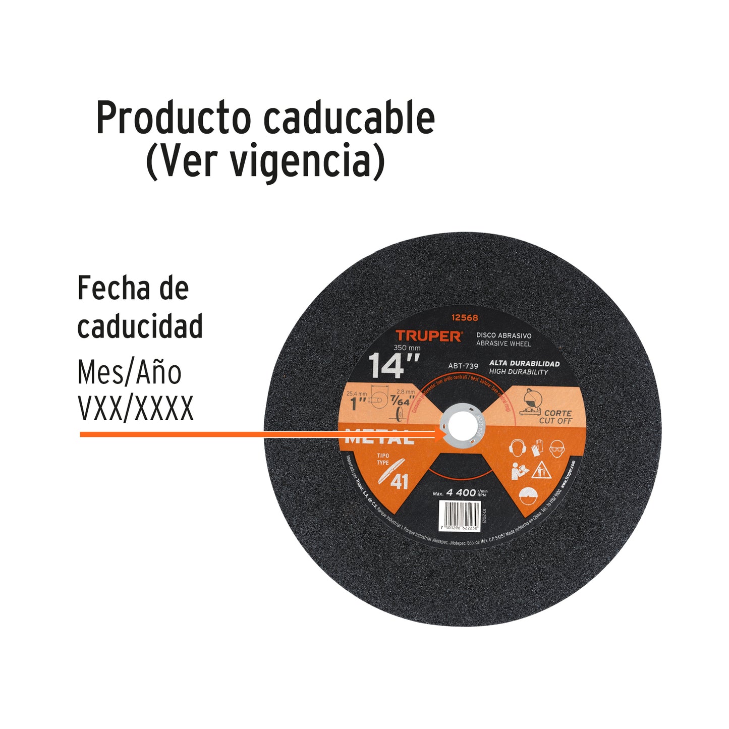 Disco Tipo 41 de 14p x 2.8 mm para corte de metal Truper 12568 Pieza