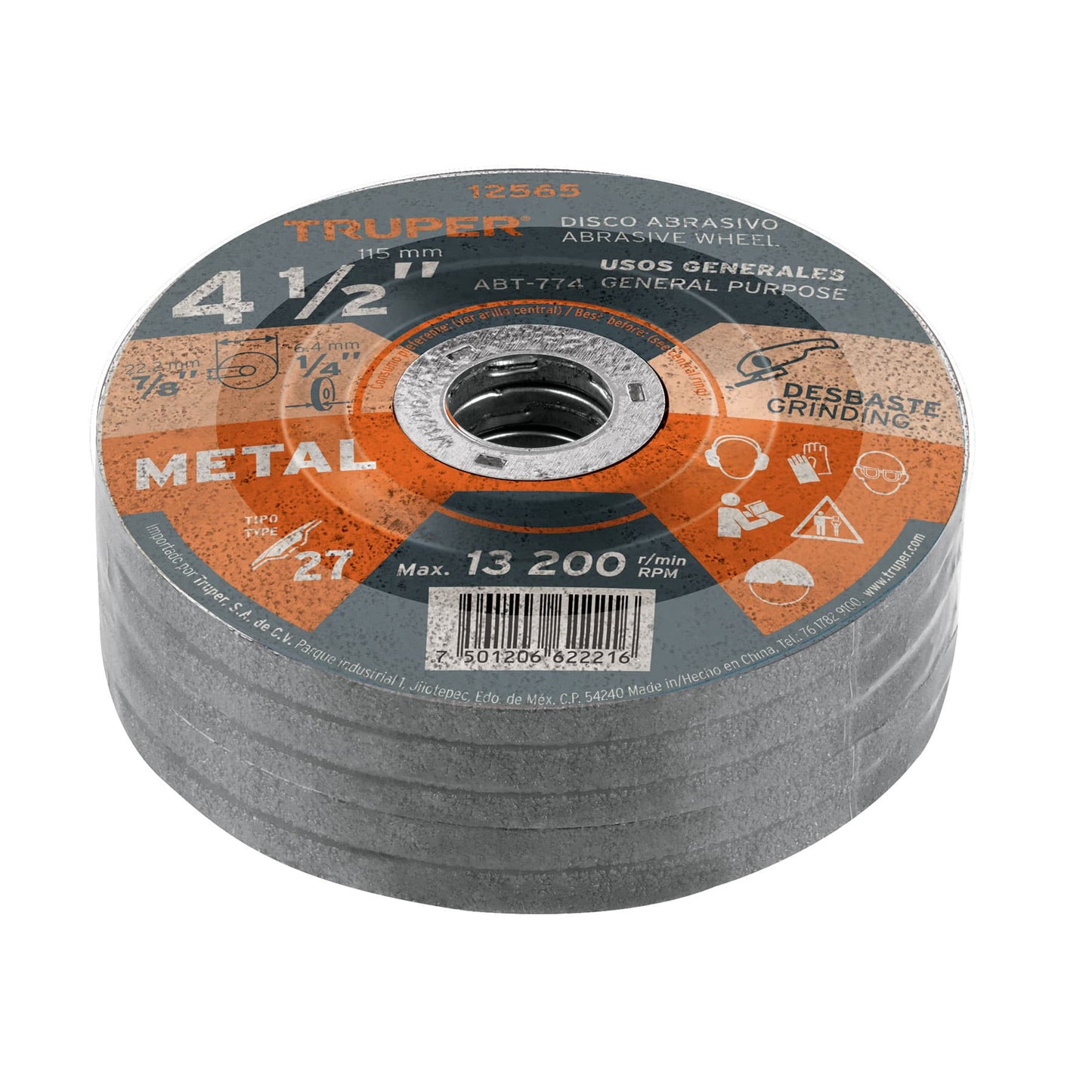 Disco desbaste de metal tipo 27 diametro 4 1/2p 12565 truper Pieza