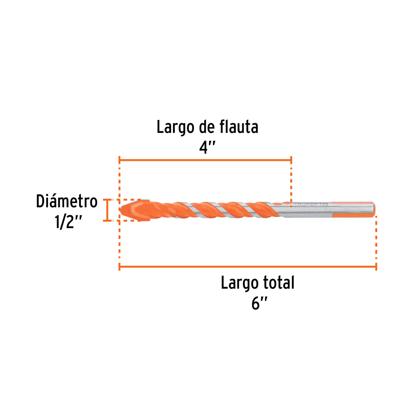 Broca multimaterial 1/2 x 6", Truper 101809 Pieza