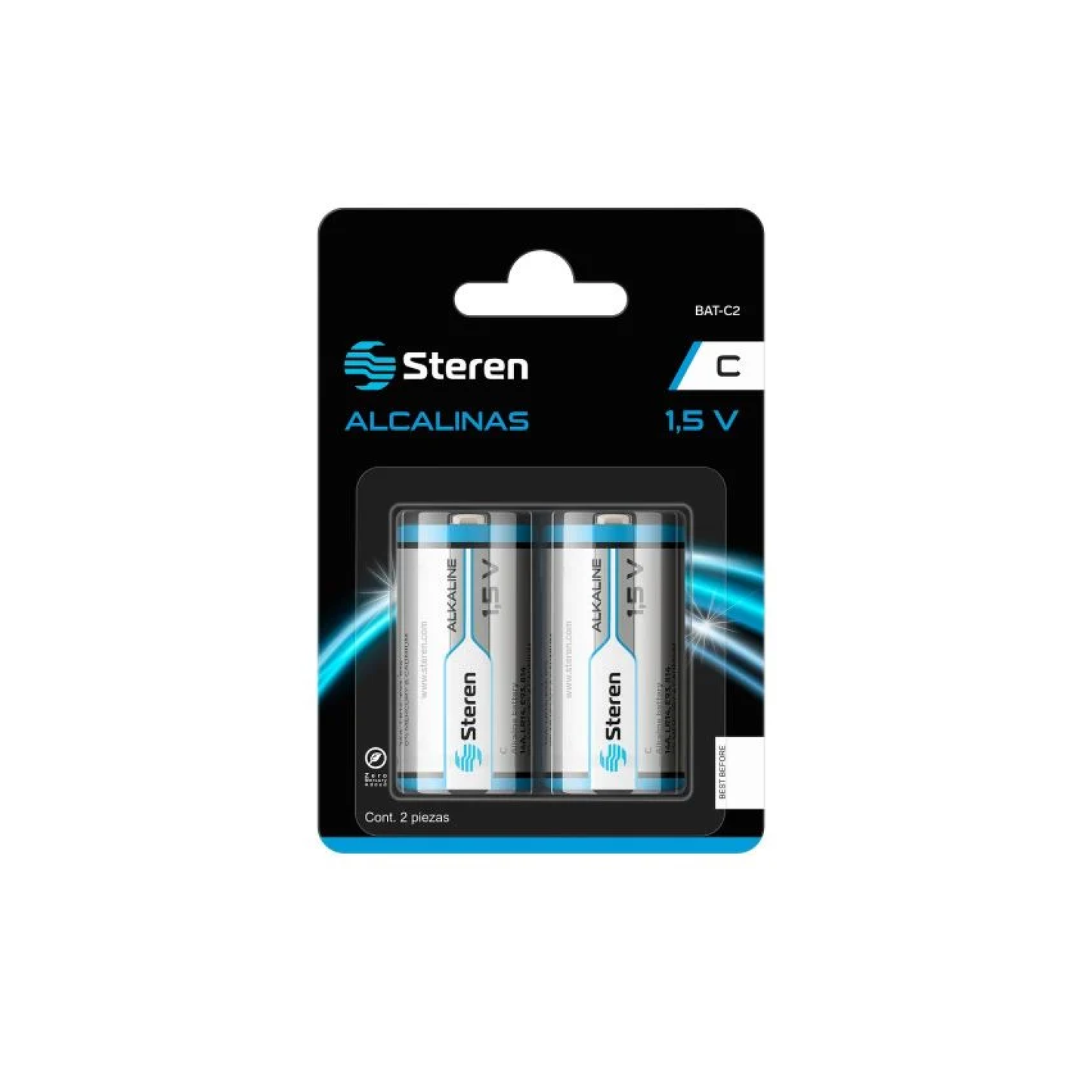 Bateria alkalina tipo c 1.5 v 2 piezas - bat-c2 - steren Pieza