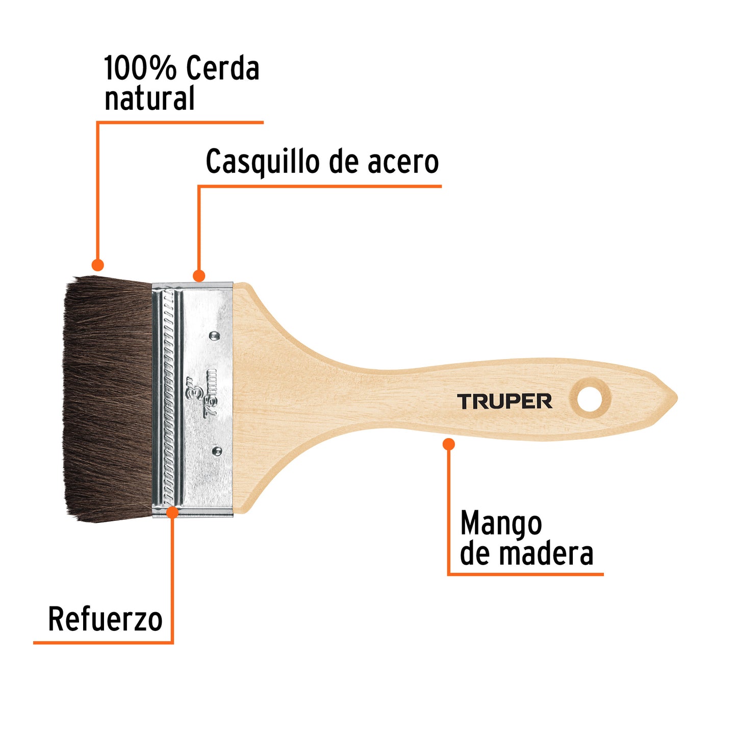 Brocha pelo de camello de 3p con mango de madera Truper 12469 Pieza