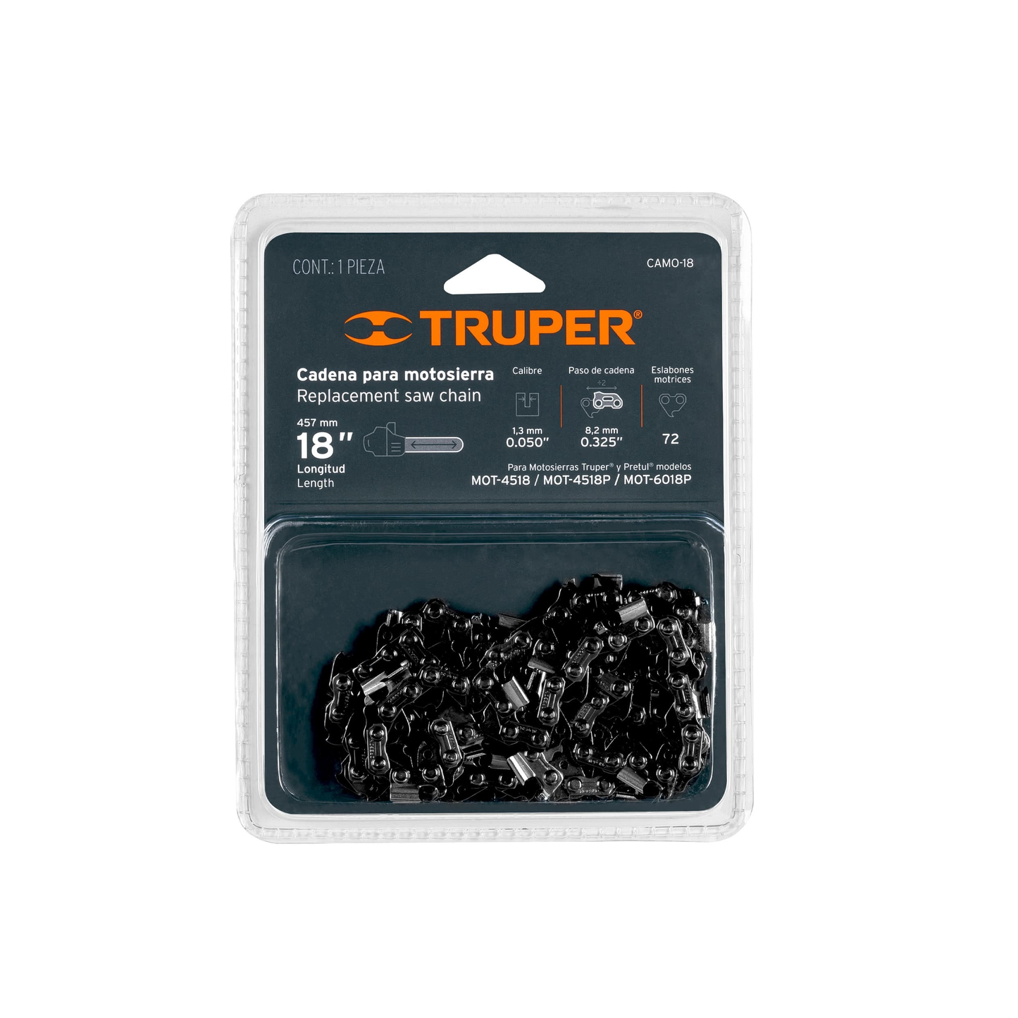 Cadena de repuesto para motosierra a gasolina 18p 16637 Truper Pieza