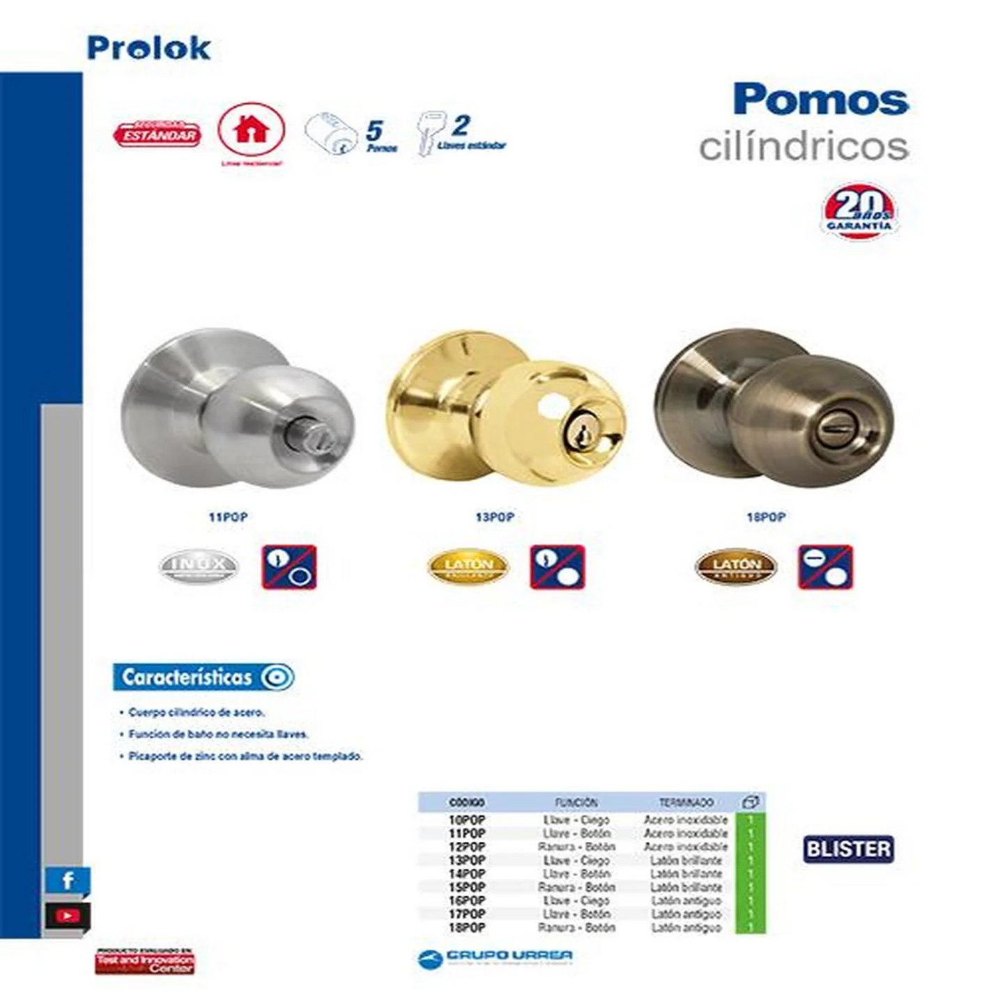 Cerradura bola recamara acero inox  11pop  prolok Pieza