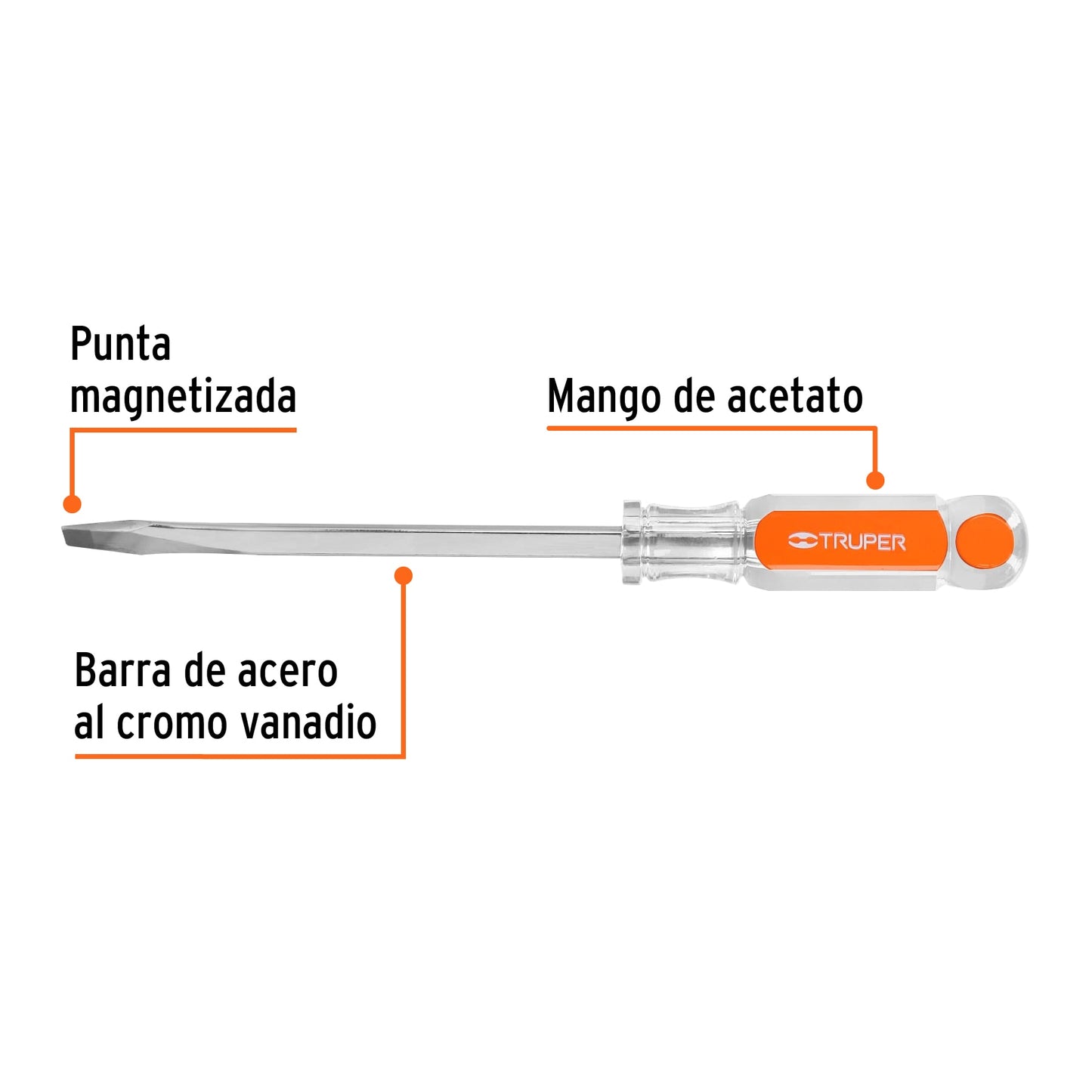 Desarmador plano 5/16 x 6p barra cuadrada mango acetato 14104 Pieza
