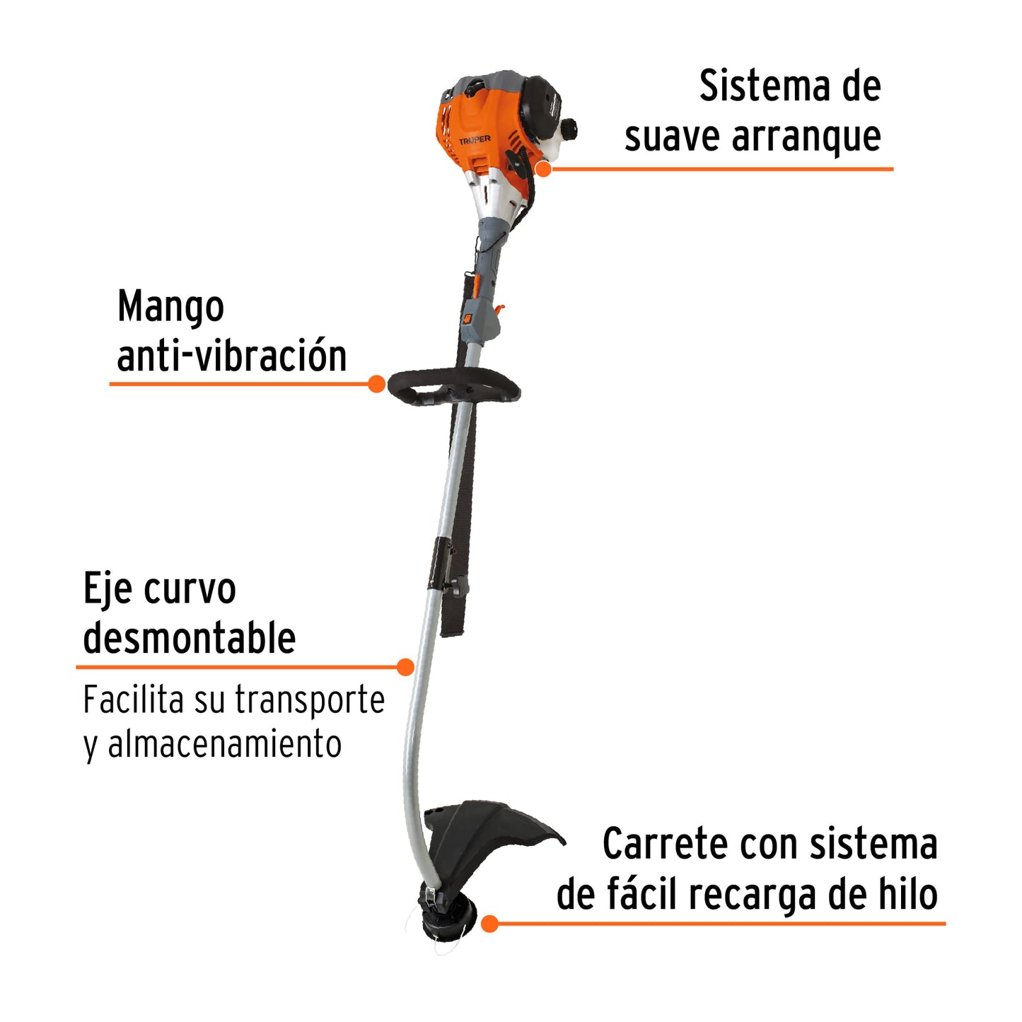 Desbrozadora a gasolina 26cc mango tipo D 17p corte, curva 12496 Truper Pieza
