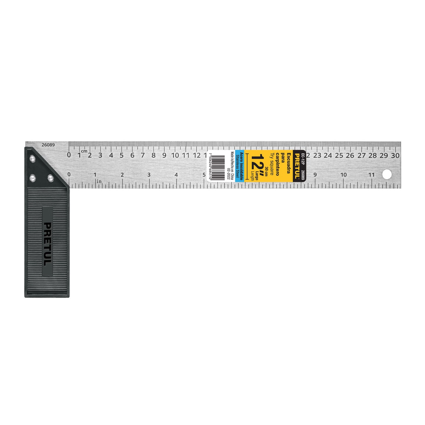 Escuadra carpintero 12p acero inox mango de plastico 26089 pretul Pieza