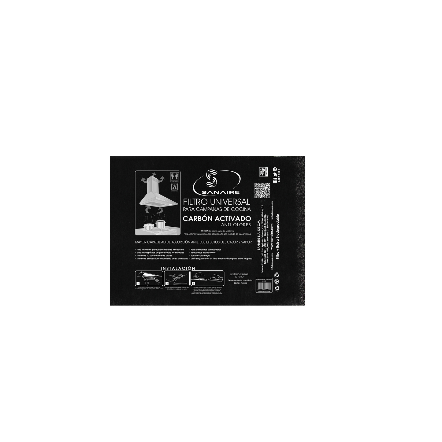 Filtro negro p campana carbon activado ficauni sanaire Pieza