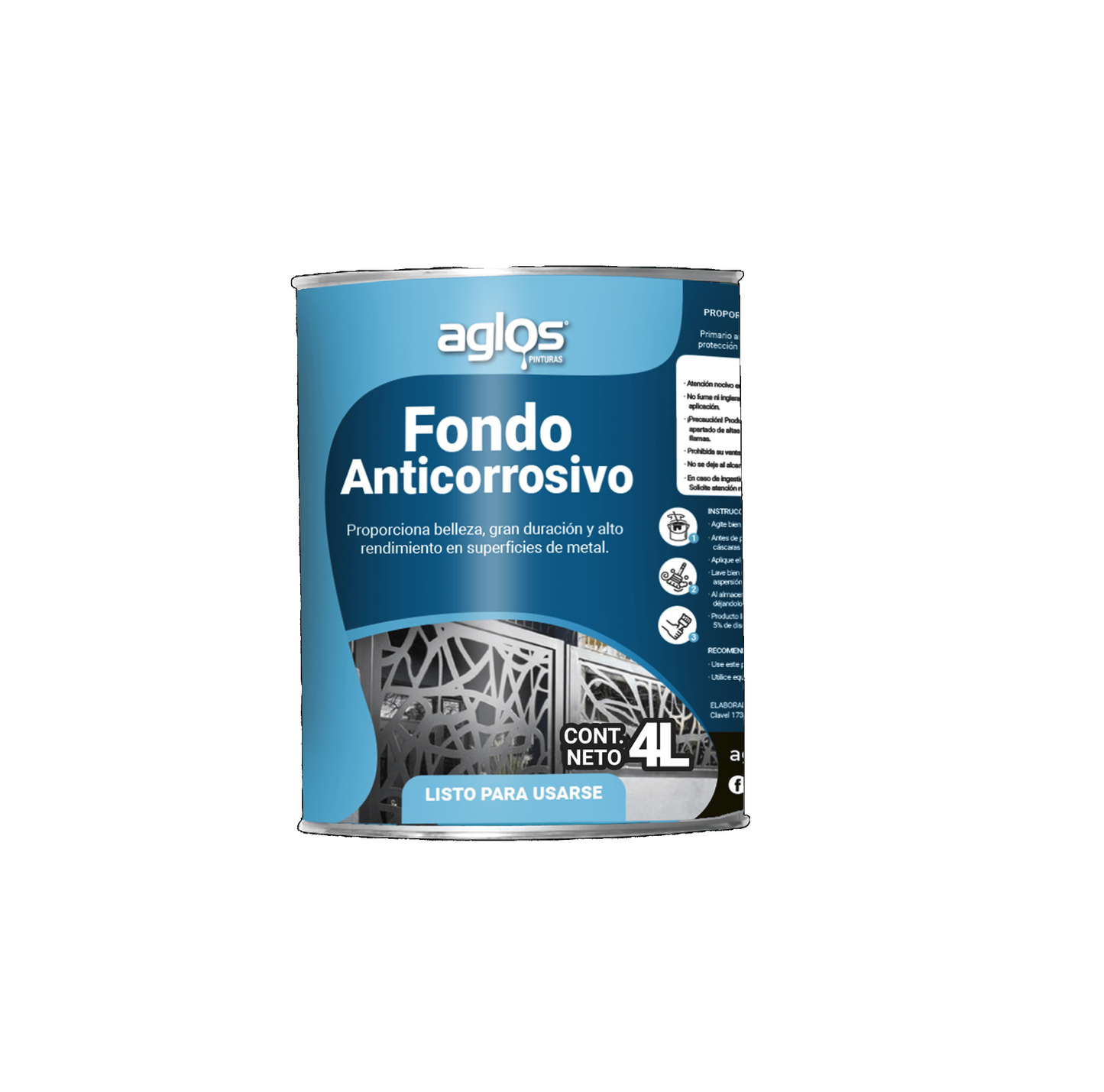 Fondo anticorrosivo rojo oxido 4 lts - 10203-0402- aglos Pieza