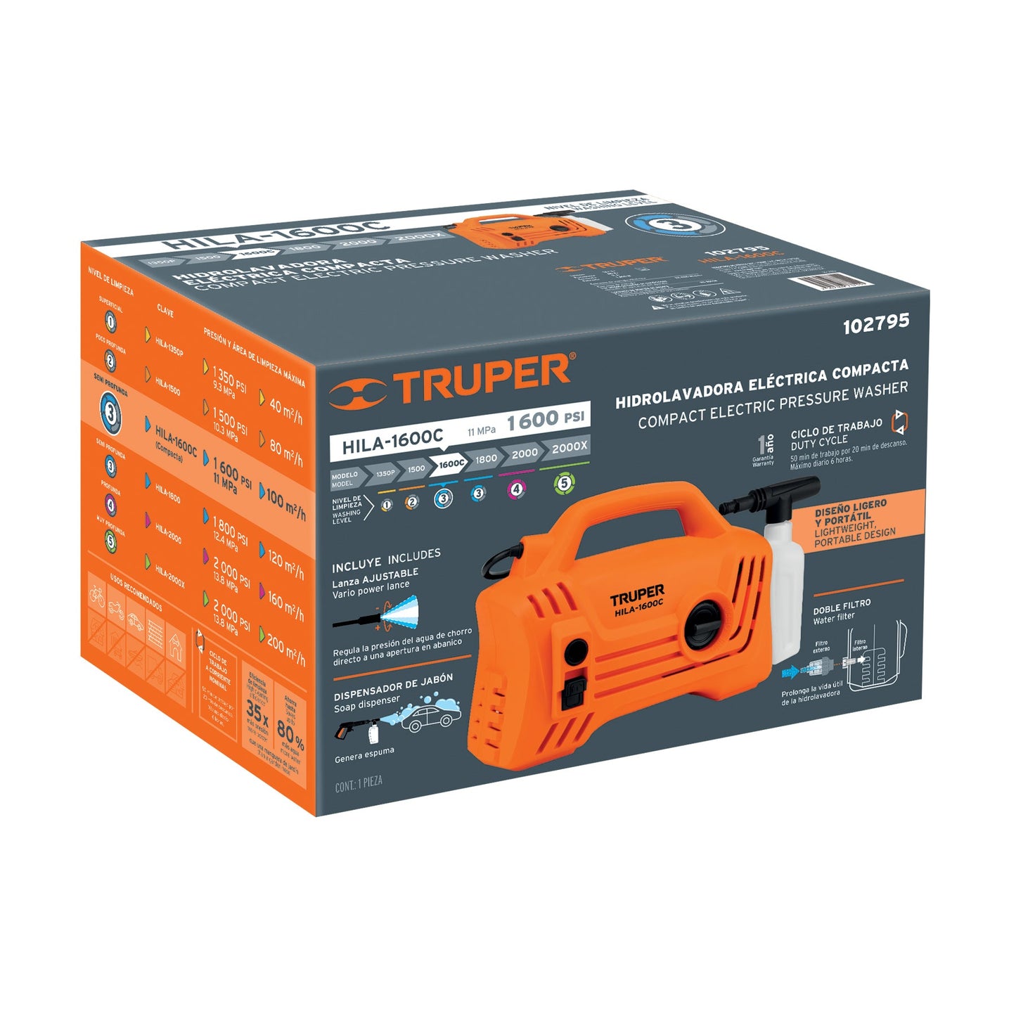 Hidrolavadora electrica compacta 1600 psi 102795 truper - Truper