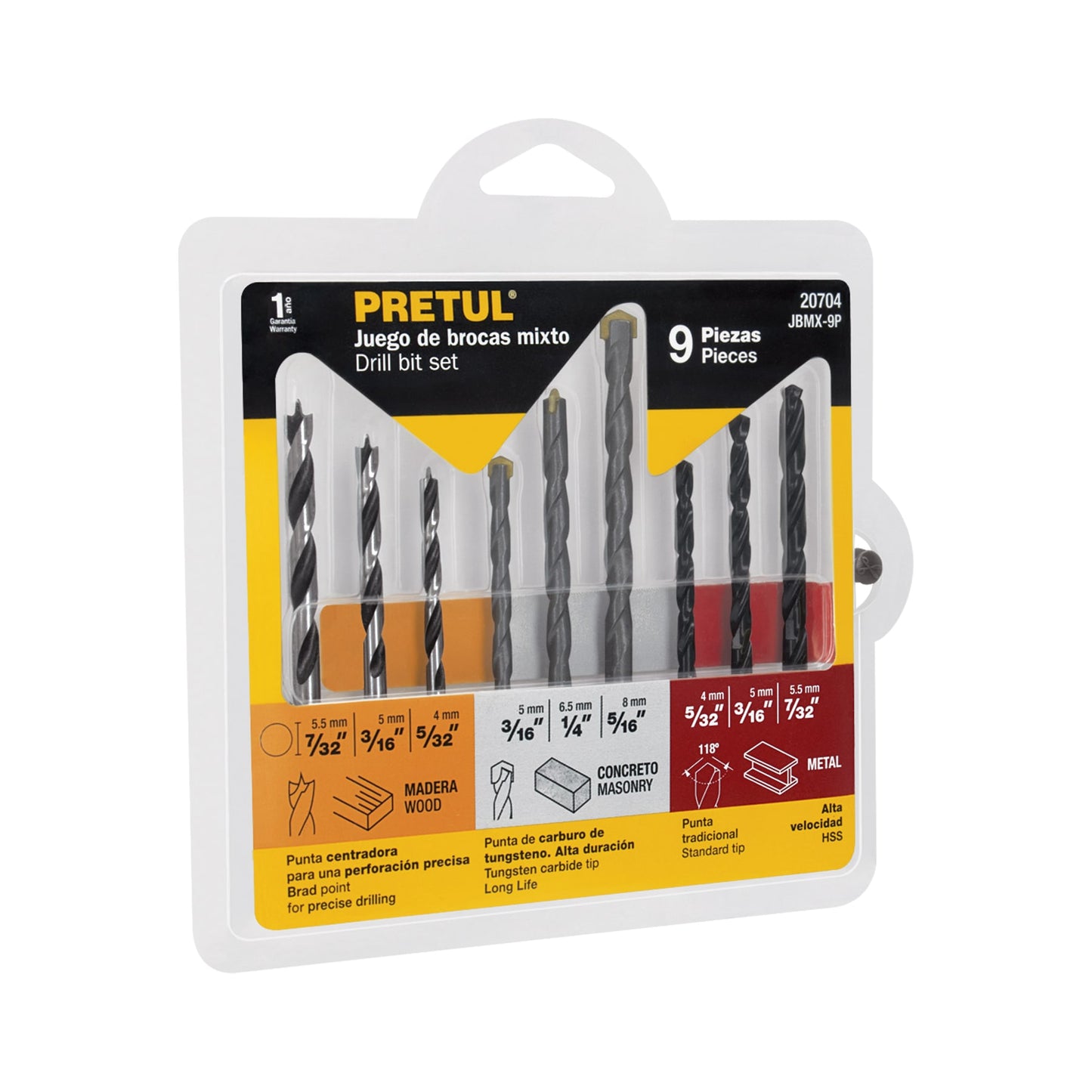 Juego de brocas mixto 9 piezas Pretul 20704 Pretul Pieza