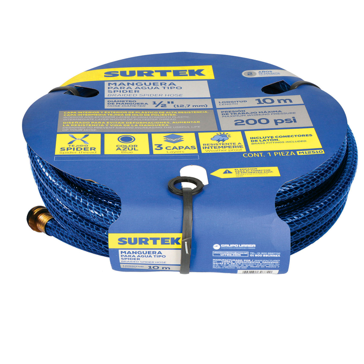Surtek Manguera Spider 1/2" armada, conector metálico 20m