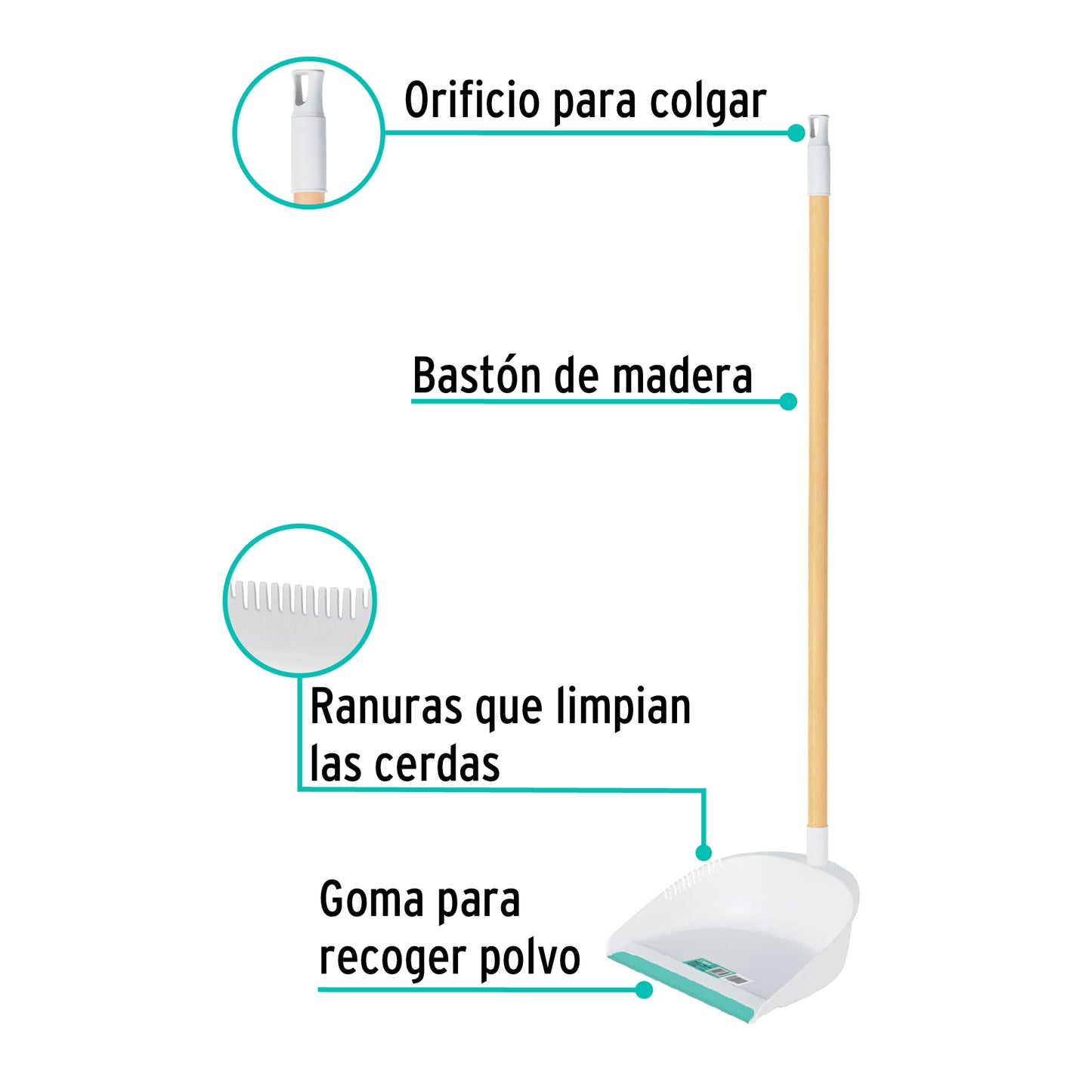 Recogedor plastico con baston de madera 57024 klintek Pieza