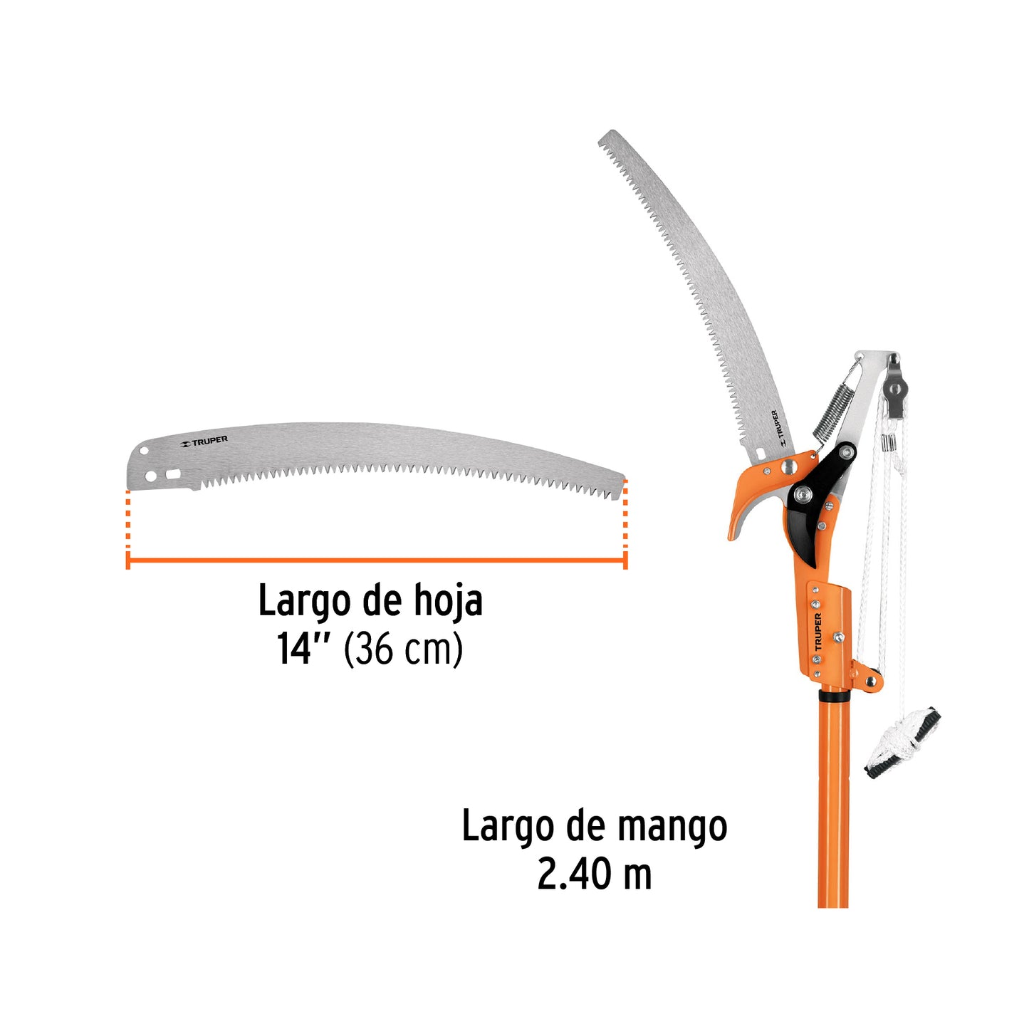 Cortador ramas altas mango telescopico 2.4 mts de aluminio 18409 Pieza