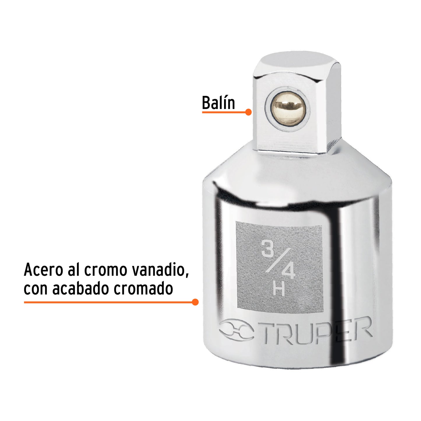 Adaptador para matraca de cuadro 3/4 a cuadro 1/2 13424 Truper Pieza