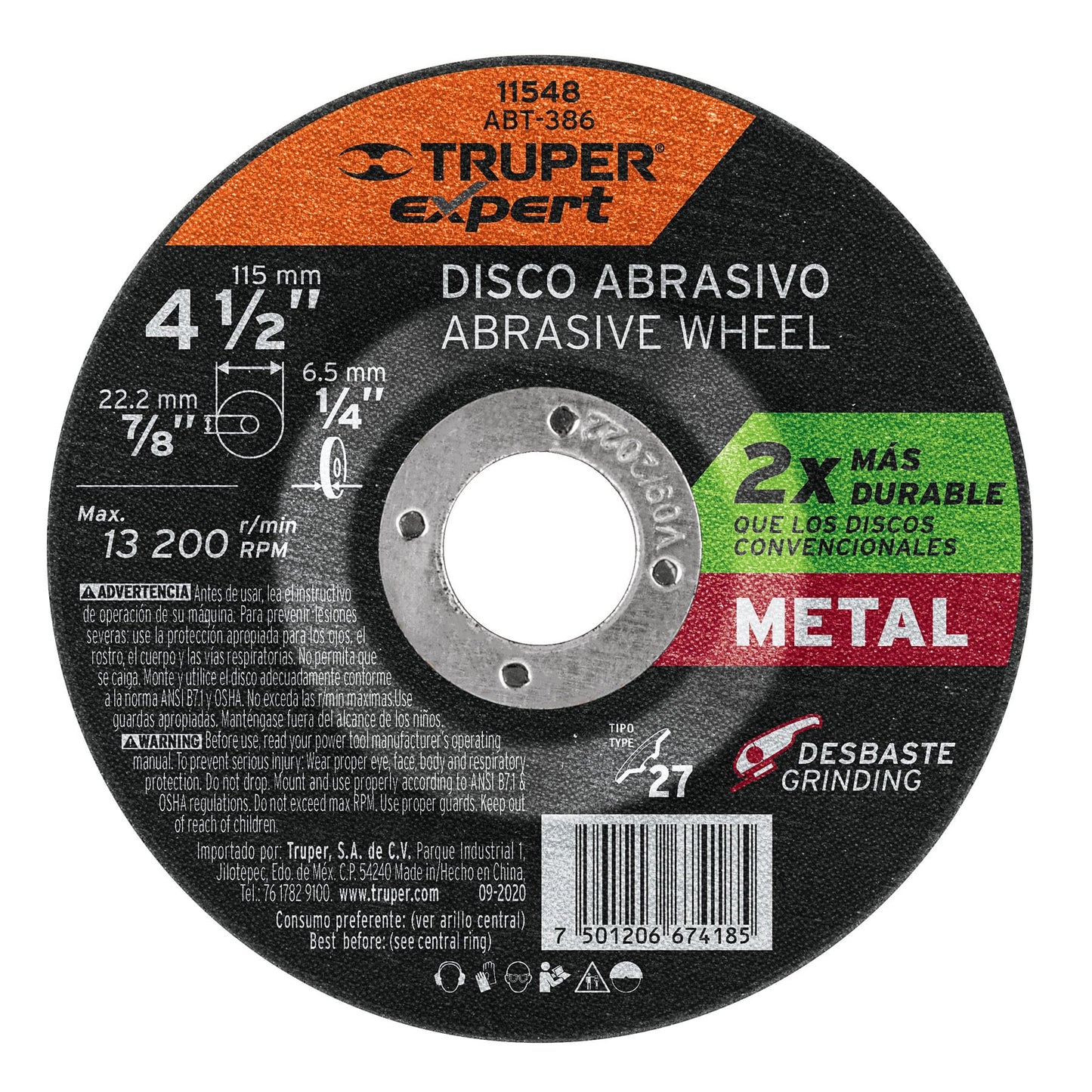 Disco desbaste metal 4 1/2 tipo 27 alto rendimiento 11548 truper expert Pieza