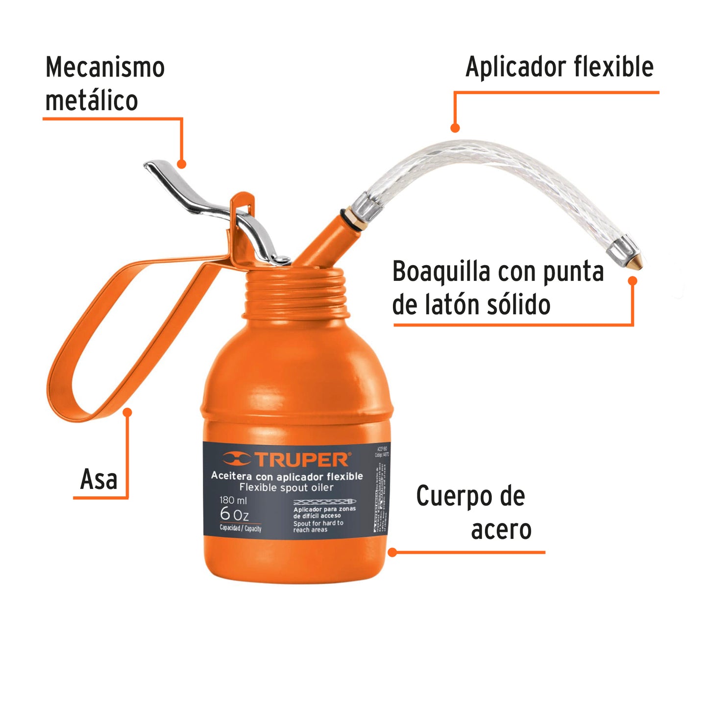 Aceitera presion 180 ml flexible 14870 truper Pieza