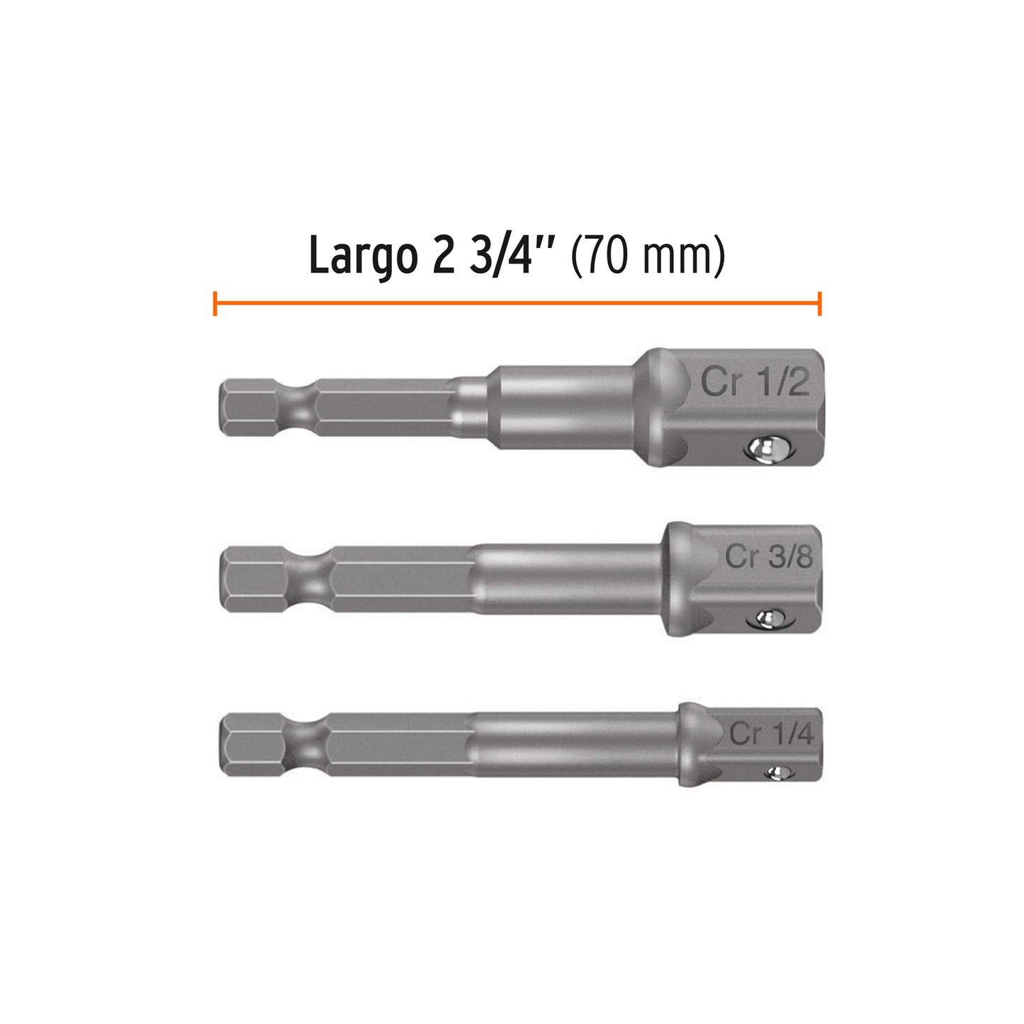 Adaptadores para dado juego 3 piezas largo 2 3/4 10752 Truper Paquete