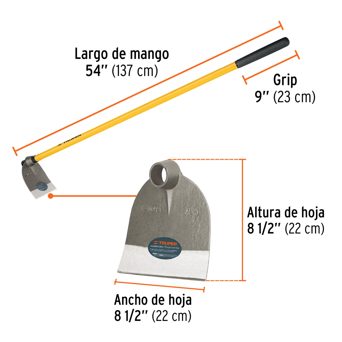 Azadon lane forjado no.3 con mango 54p 1.8 lbs Pieza