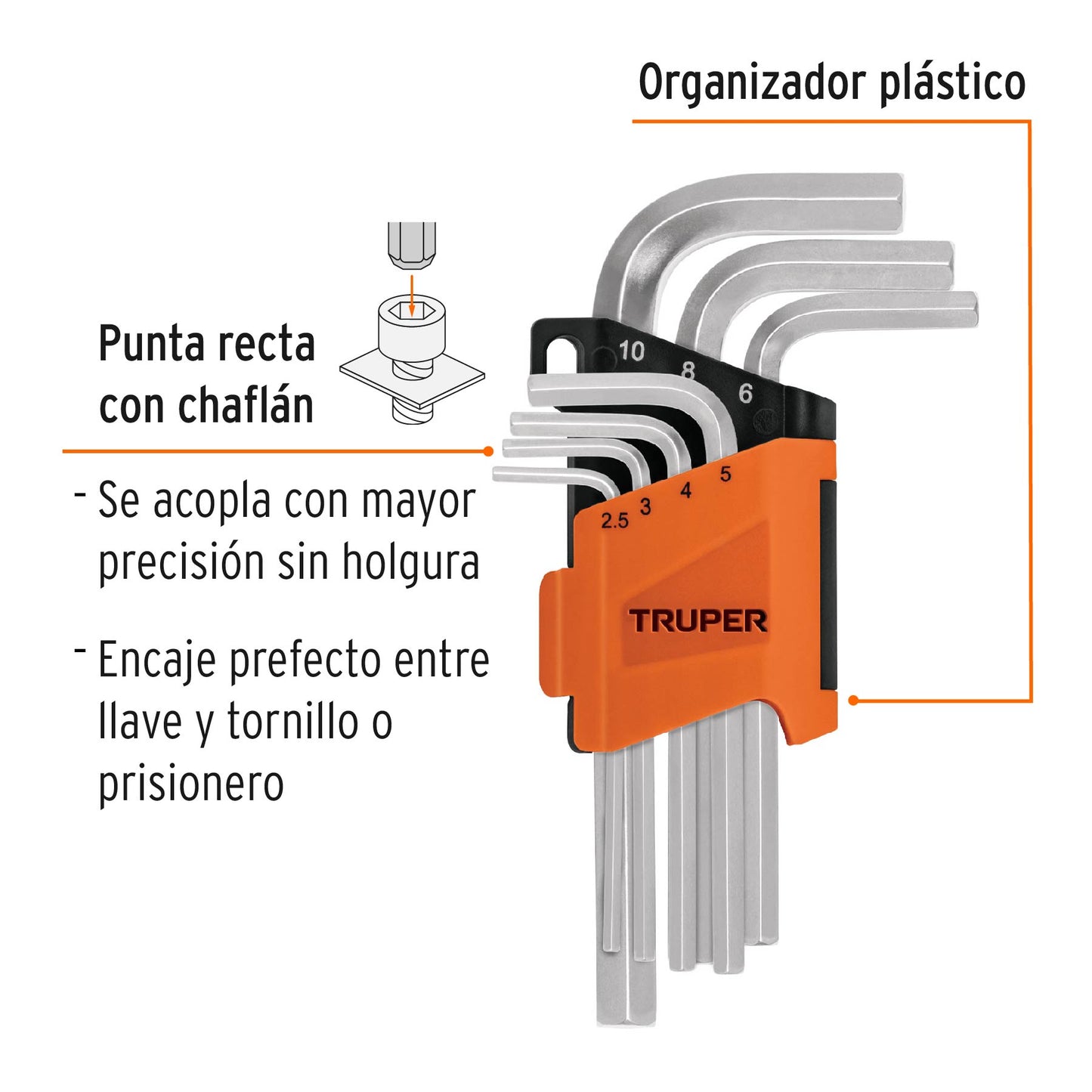 Juego de 7 llaves Allen milimétricas con organizador 15530 Truper
