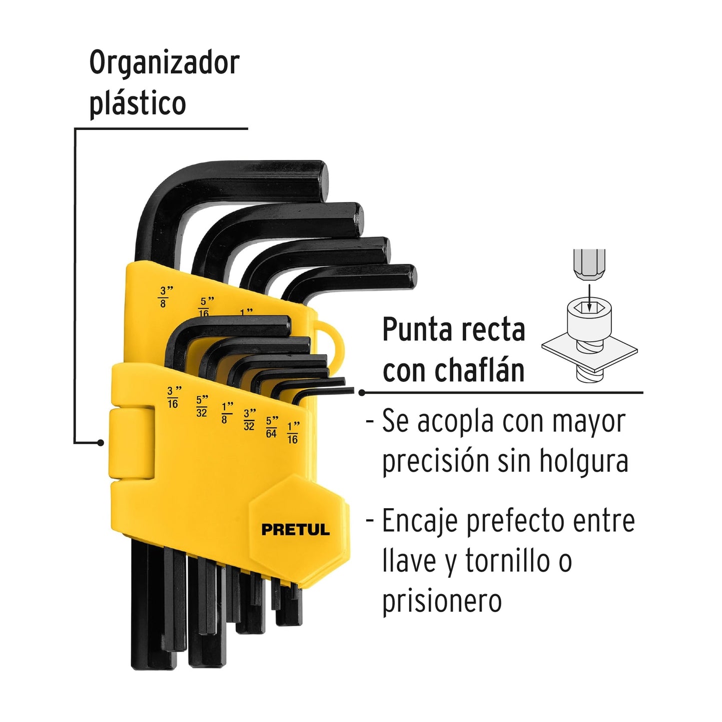 Juego de 10 llaves Allen standard con organizador 21854 Pretul Paquete