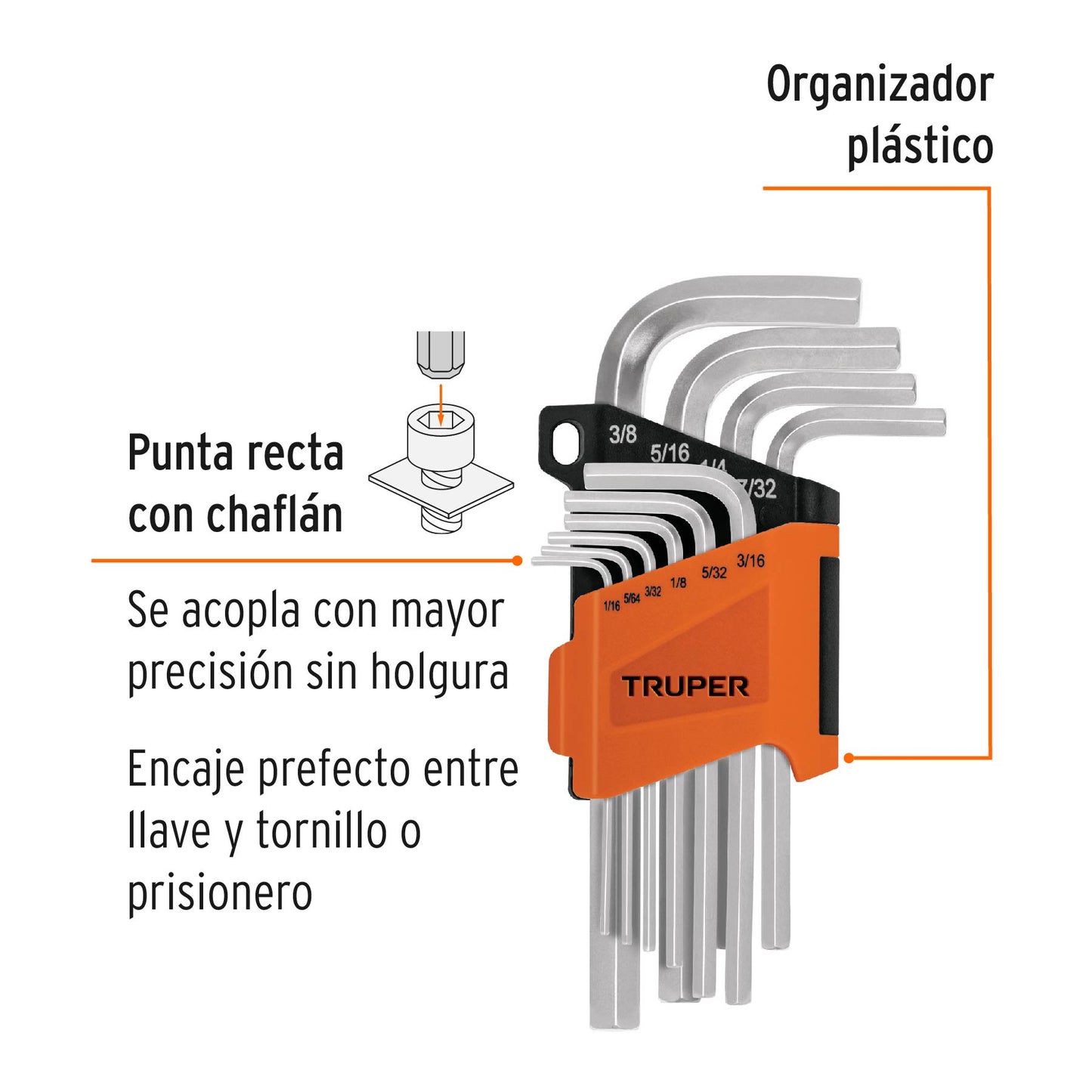 Juego de 10 llaves allen standard con organizador15539