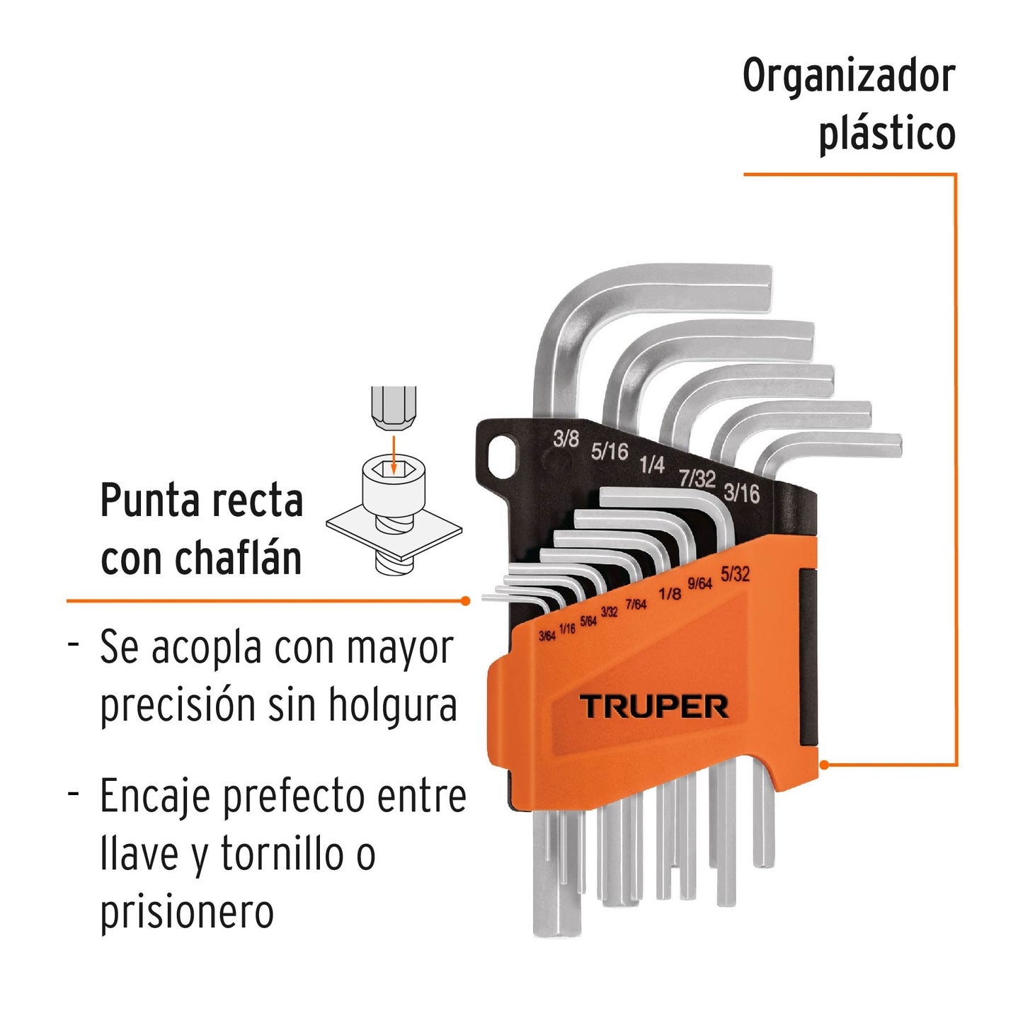 Juego de 13 llaves Allen standard con organizador 15545 Truper