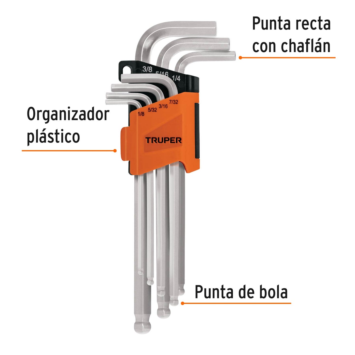 Llaves allen Juego 7 largas std punta bola con organizador 15551 Truper