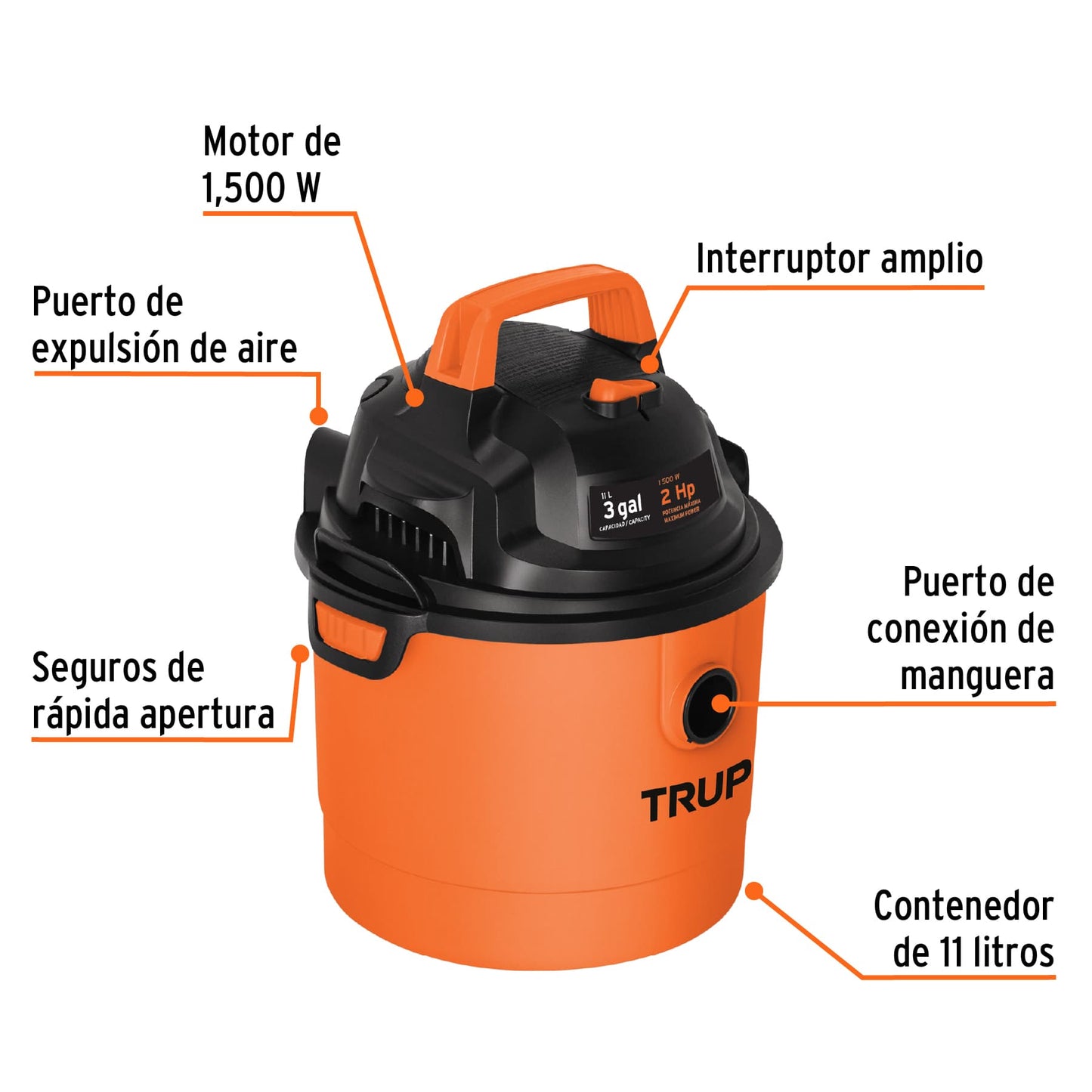 Aspiradora 3 galones para liquidos y solidos 12091 truper Pieza