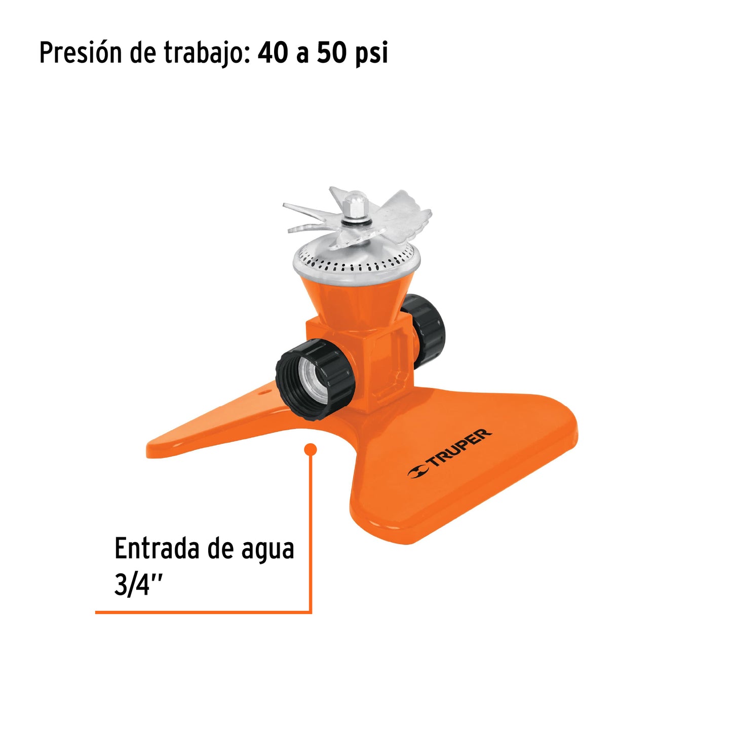 Aspersor metálico giratorio con aspas diámetro riego 5 mts 10329 Truper Pieza