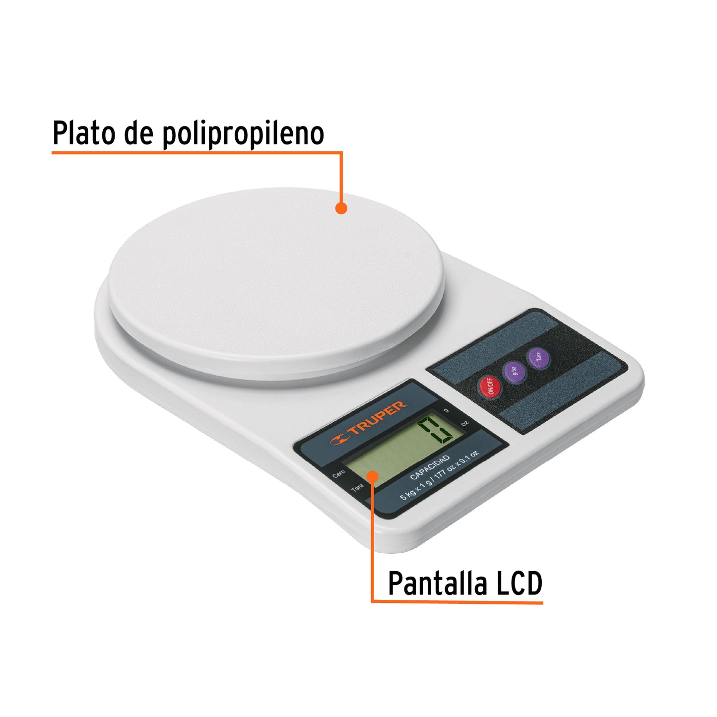 Bascula digital para cocina capacidad 5 kg 15161 Truper Pieza