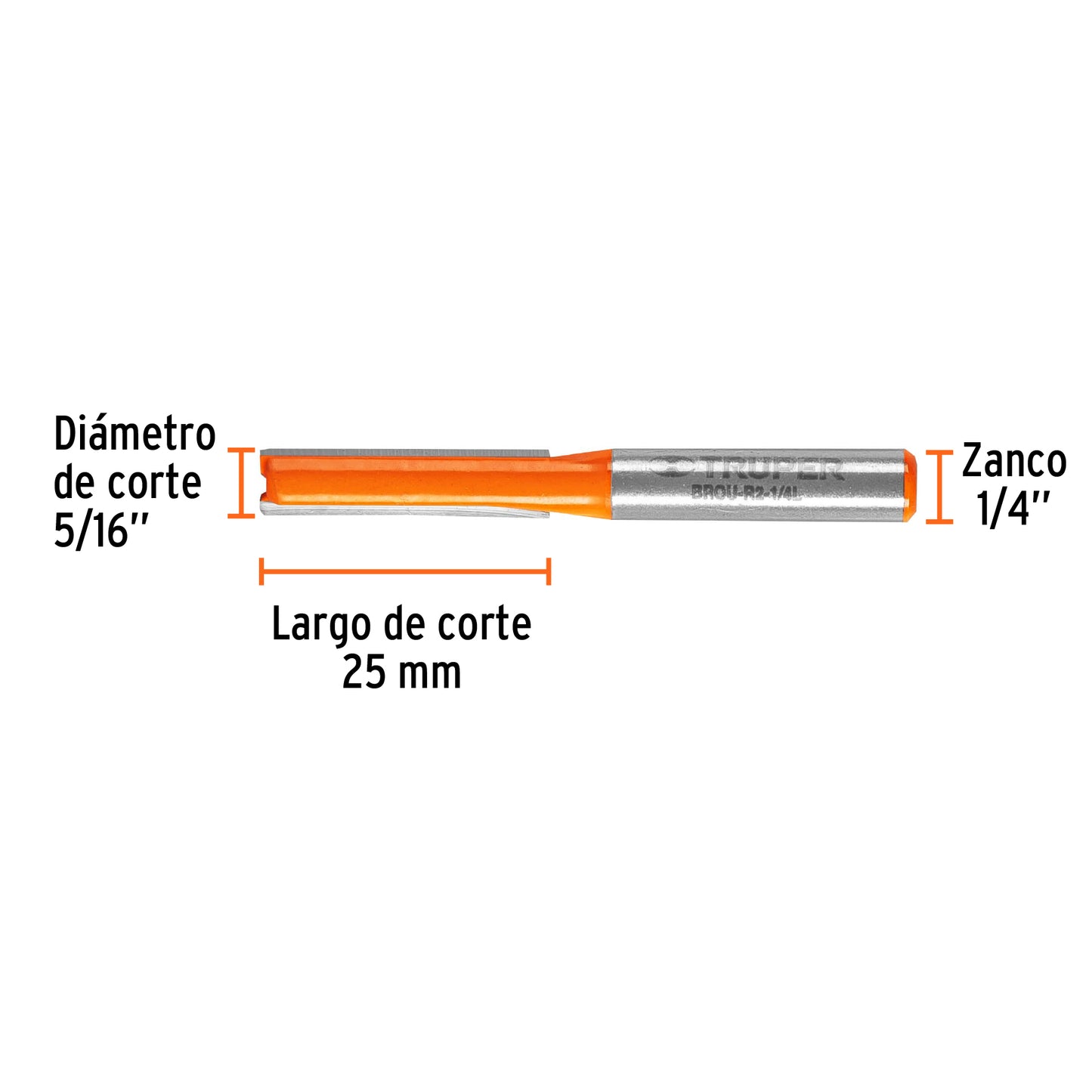 Broca para router recta 2 filos 1/4p larga 11453 Truper Pieza