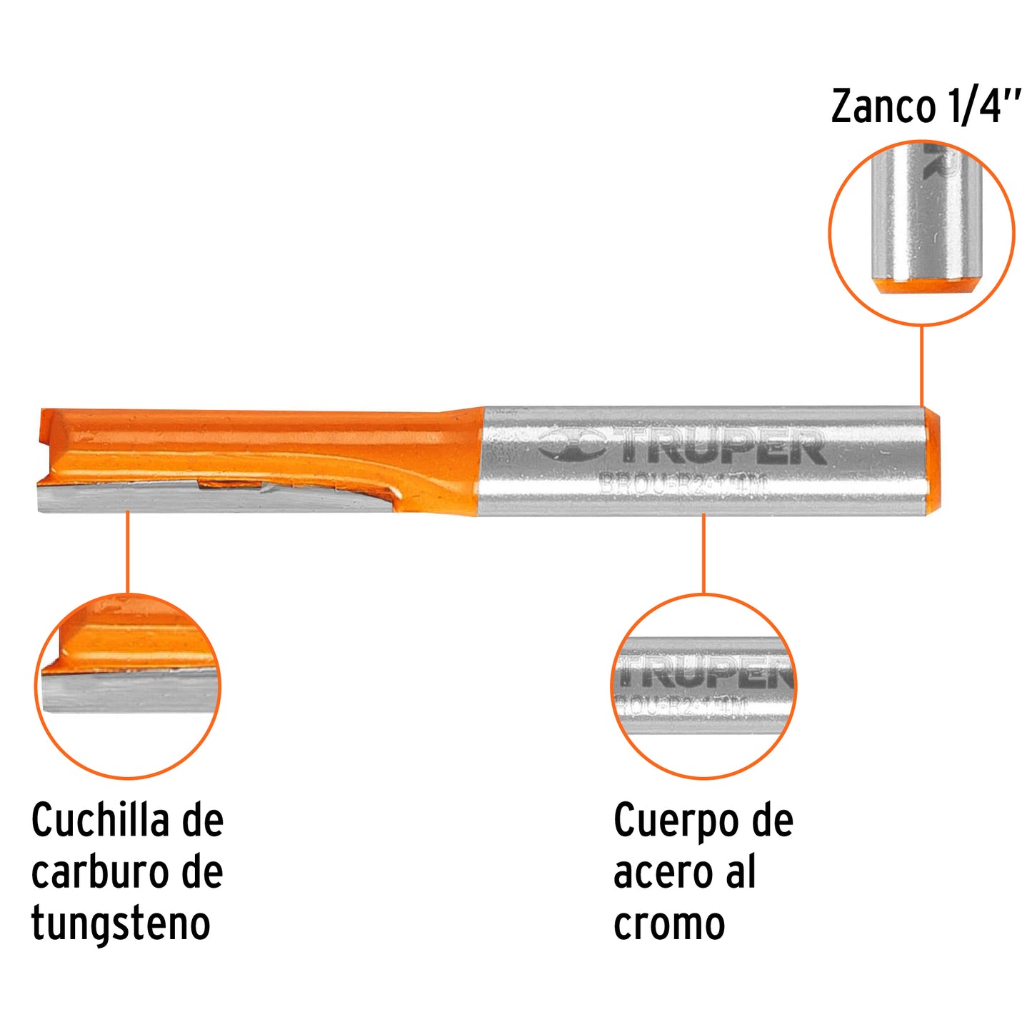 Broca para router recta 2 filos 1/4p mediana 11452 Truper Pieza