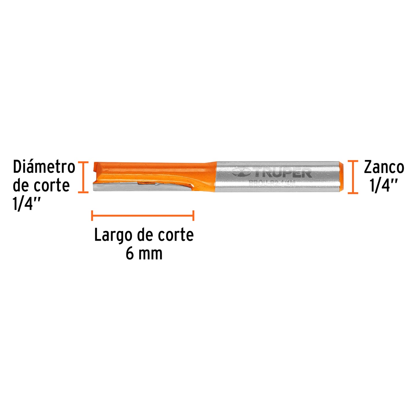 Broca para router recta 2 filos 1/4p mediana 11452 Truper Pieza