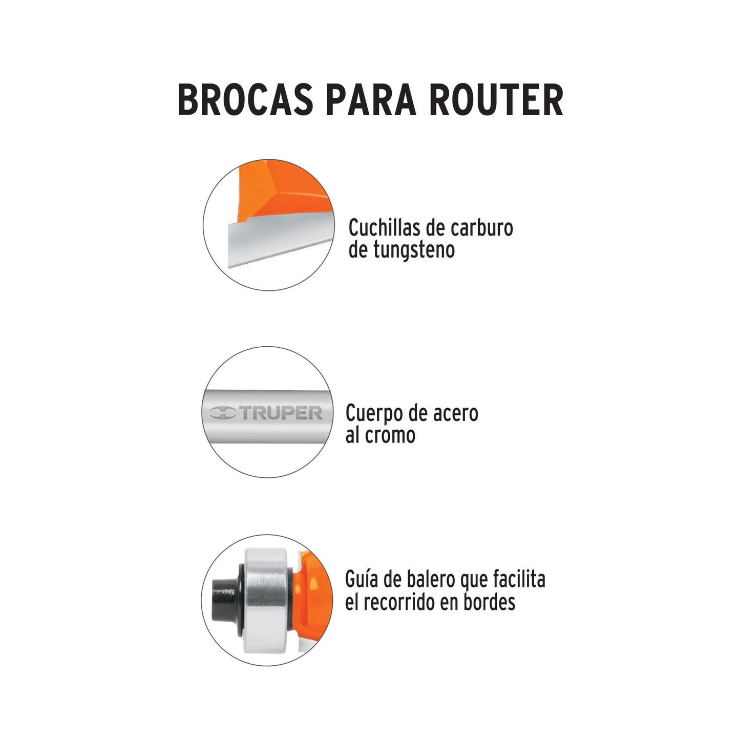 Broca para router corte recto 1/2p con balero 11444 Truper Pieza