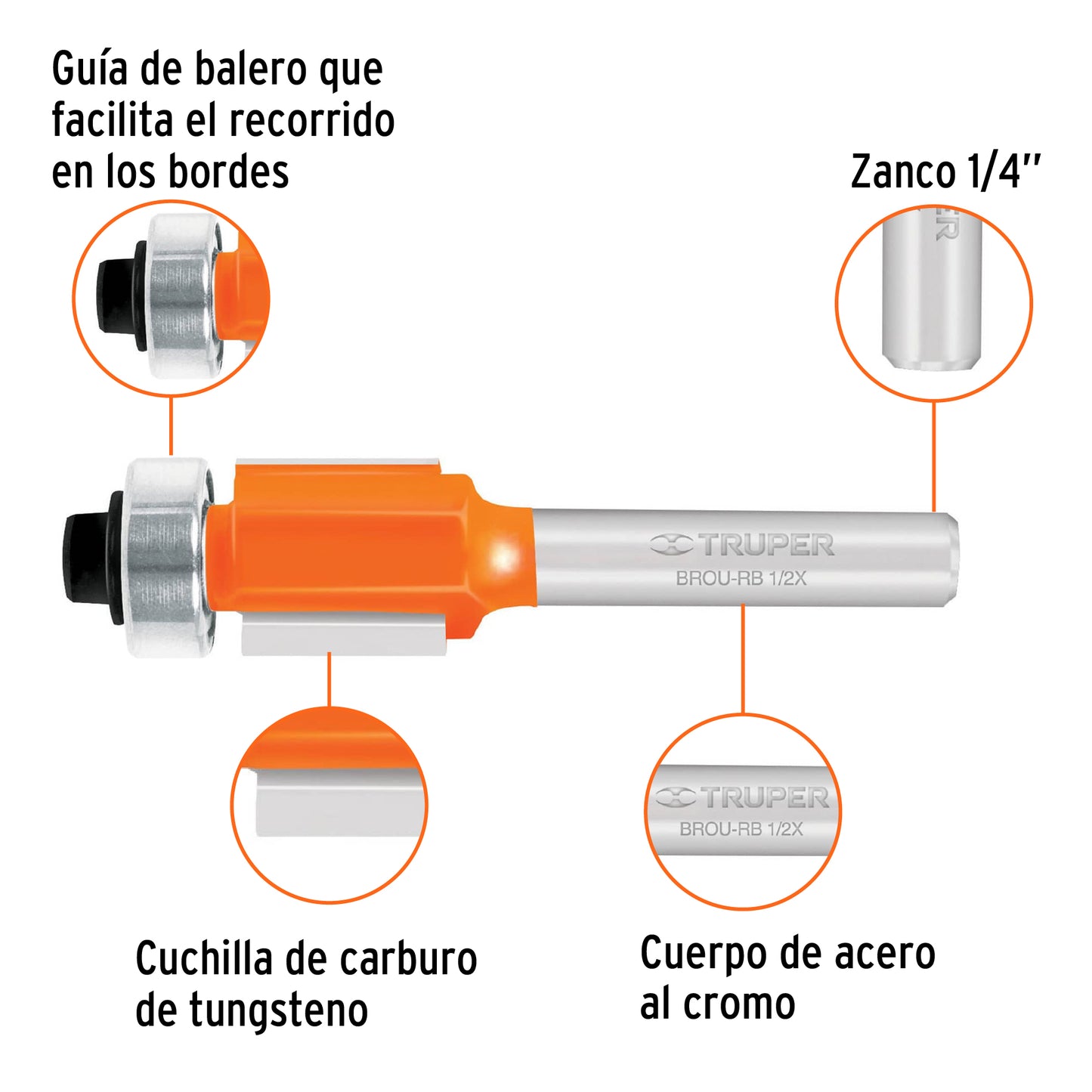 Broca para router corte recto 1/2p con balero 11444 Truper Pieza