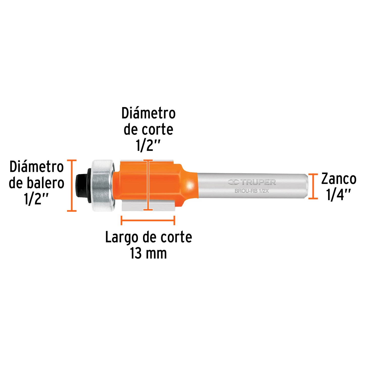 Broca para router corte recto 1/2p con balero 11444 Truper Pieza