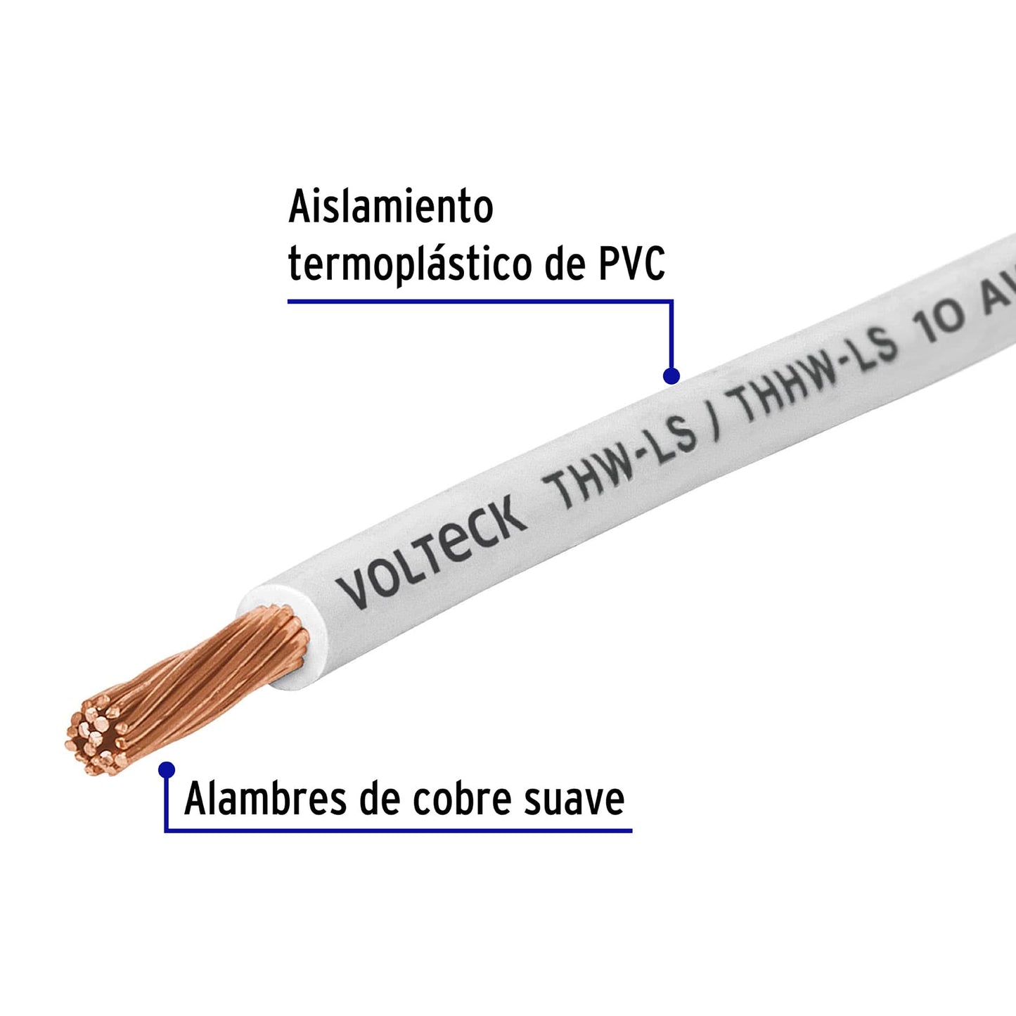 Cable THHW LS 10 AWG color blanco rollo 100 m 46055 Volteck Metro