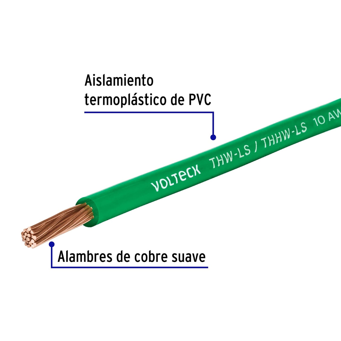 Cable THHW LS 10 AWG color verde rollo 100 m 46063 Volteck Metro
