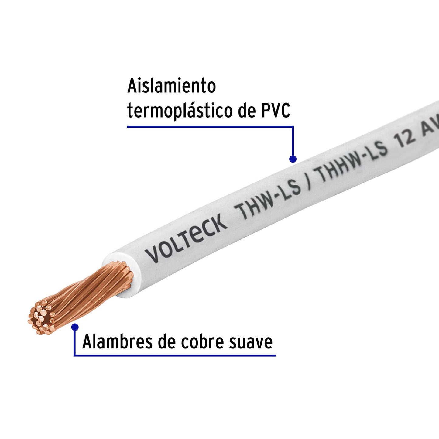 Cable THHW LS 12 AWG color blanco rollo 100 m 46056 Volteck Metro