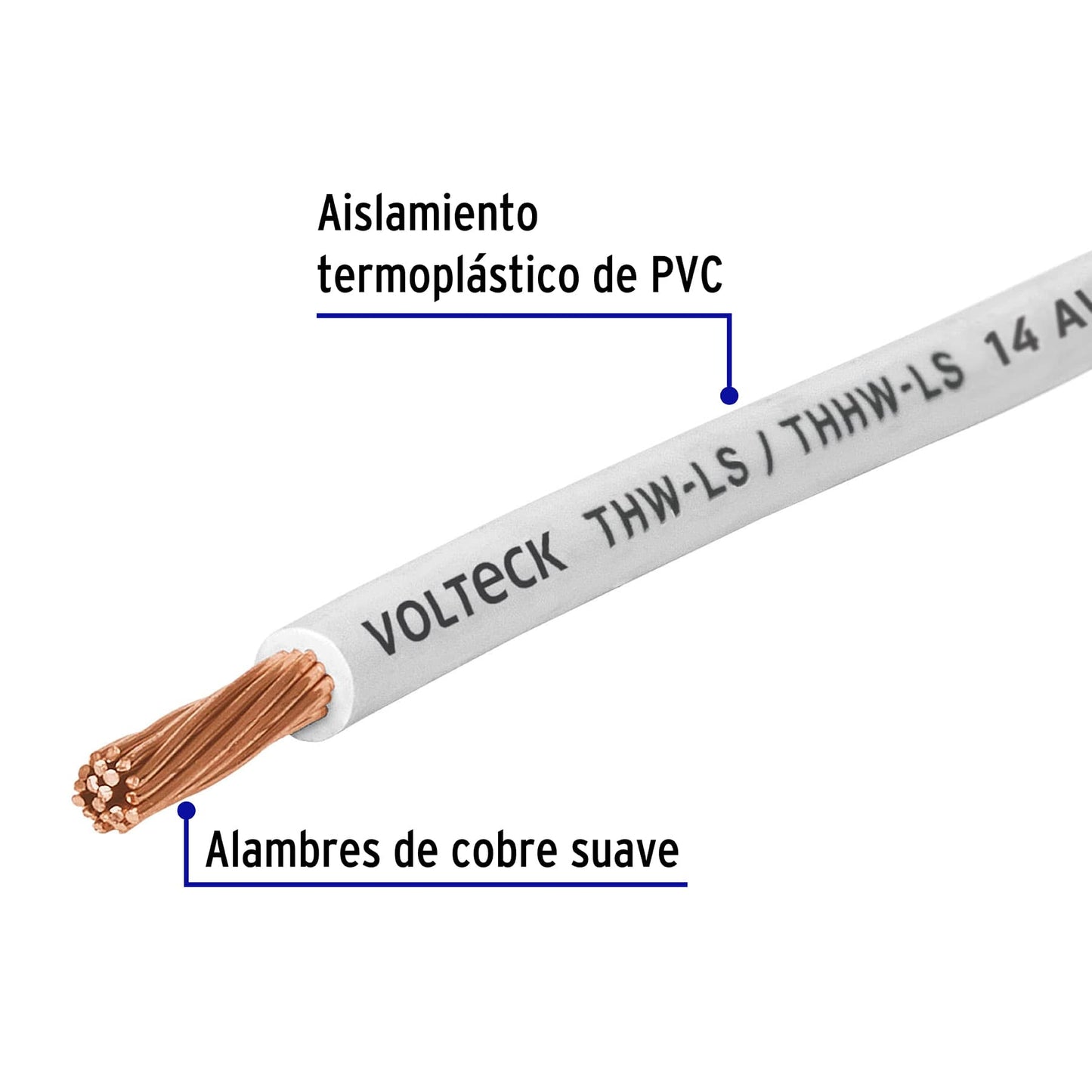 Cable THHW LS 14 AWG color blanco rollo 100 m 46057 Volteck Metro