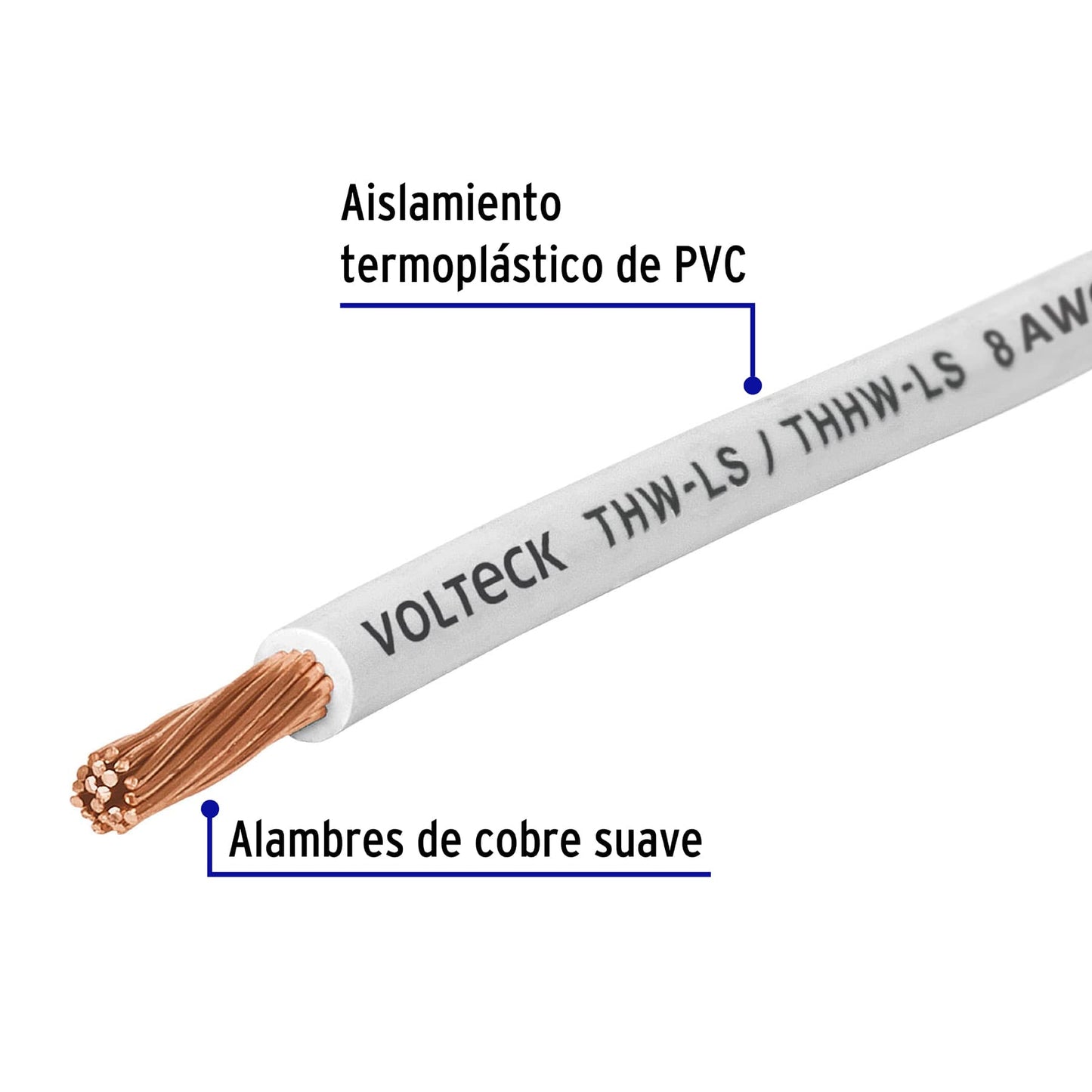 Cable THHW LS 8 AWG color blanco rollo 100 m 46054 Volteck Metro