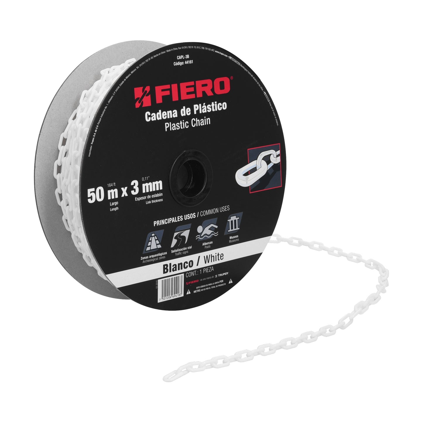 Cadena de plastico de 3mm blanca 44161 Fiero Metro