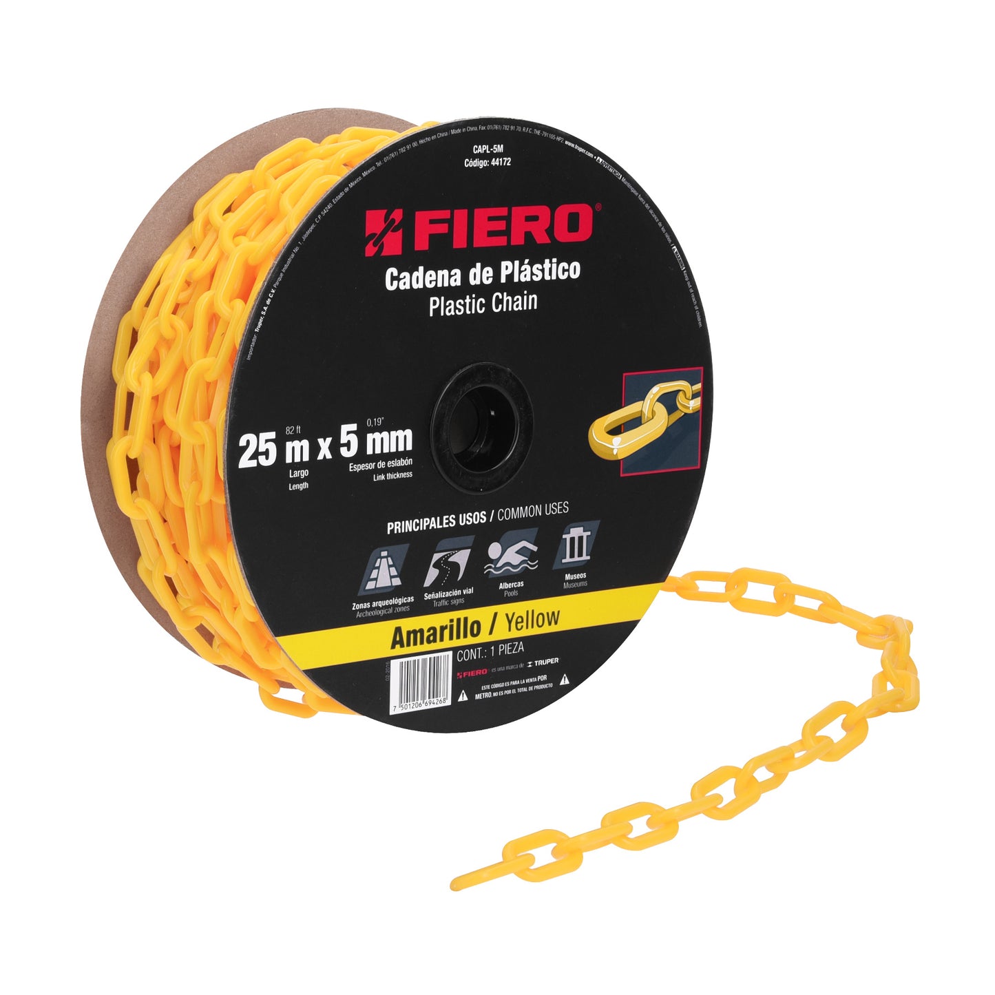 Cadena de plastico de 5mm amarilla fiero Pieza