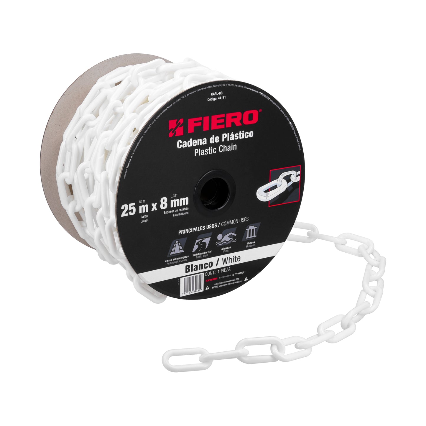 Cadena de plastico de 8mm blanca fiero Pieza