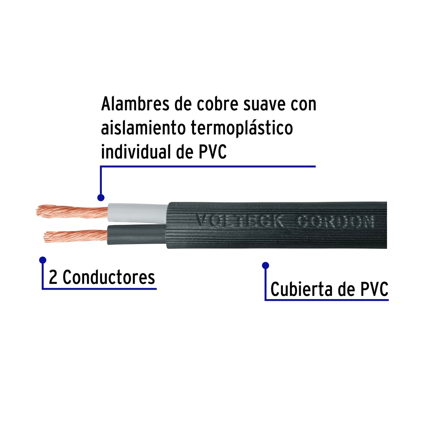 Cable uso rudo 2 conductores calibre 12 rollo de 100 m. 40003 Volteck Metro