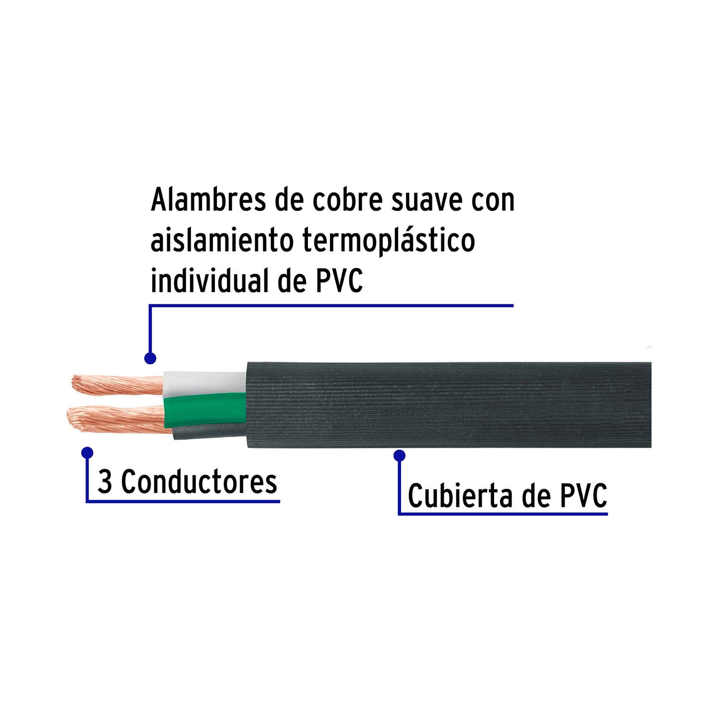 Cable uso rudo 3 conductores calibre 12 rollo de 100 m. 40006 Volteck Metro