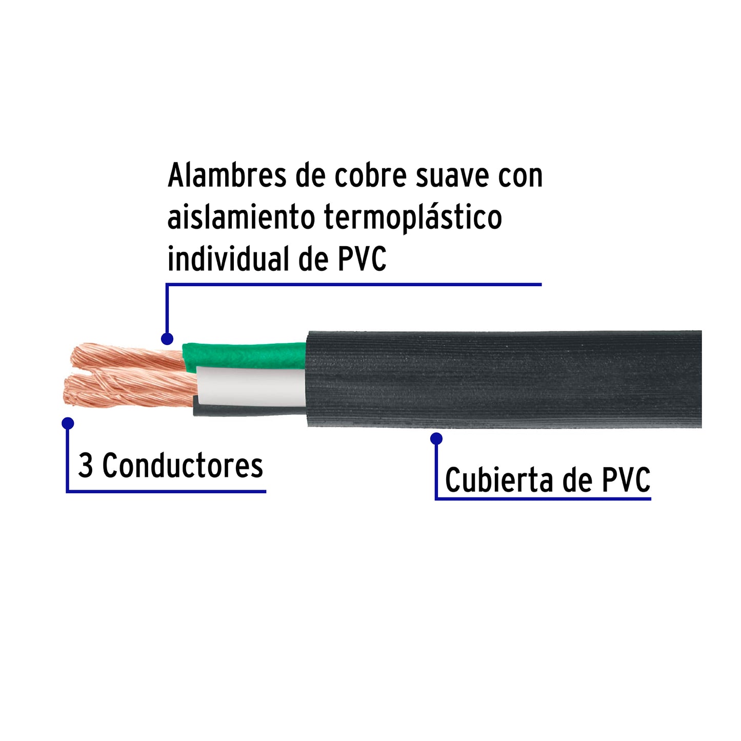 Cable uso rudo 3 conductores calibre 14 rollo de 100 m. 40007 Volteck Metro