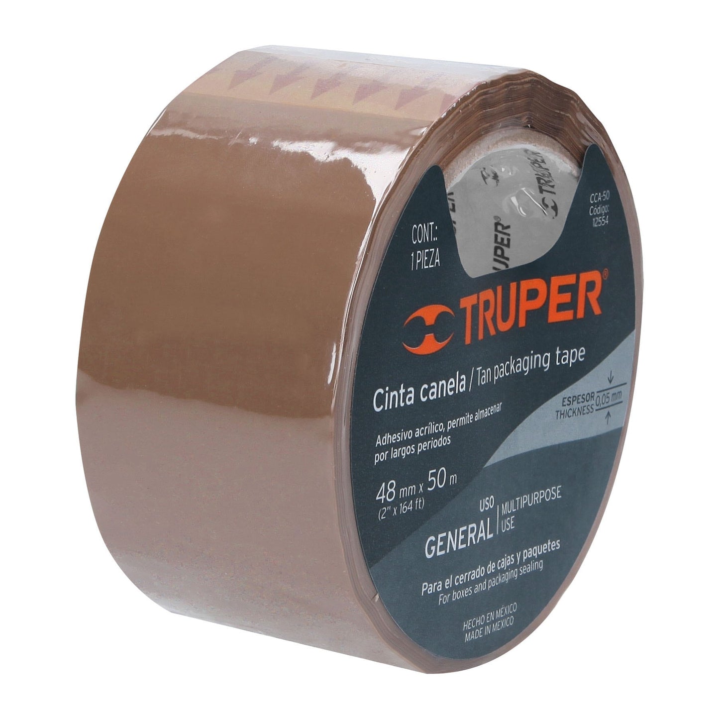 Cinta de empaque canela de 48 mm x 50 m 12554 Truper Pieza